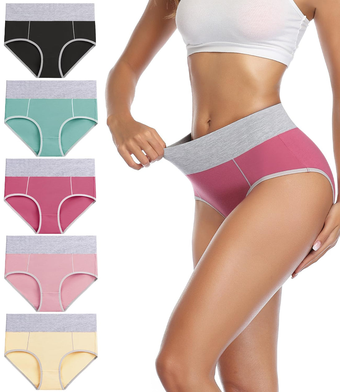 wirarpa Women's Cotton Underwear High Waist Stretch Briefs Soft Underpants Ladies Full Coverage Panties 5 Pack