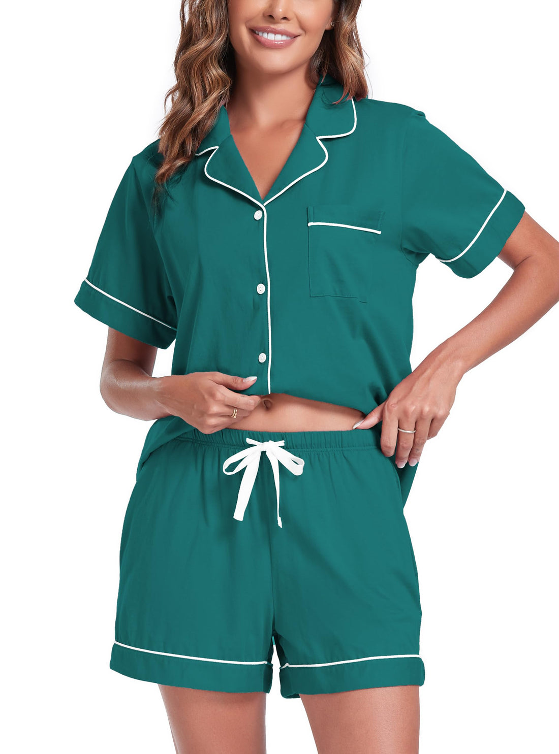EA'S SECRET Womens Pajamas Set 100% Cotton Soft Short Sleeve Sleepwear Button Down Nightwear Summer Pj Sets S-XXL
