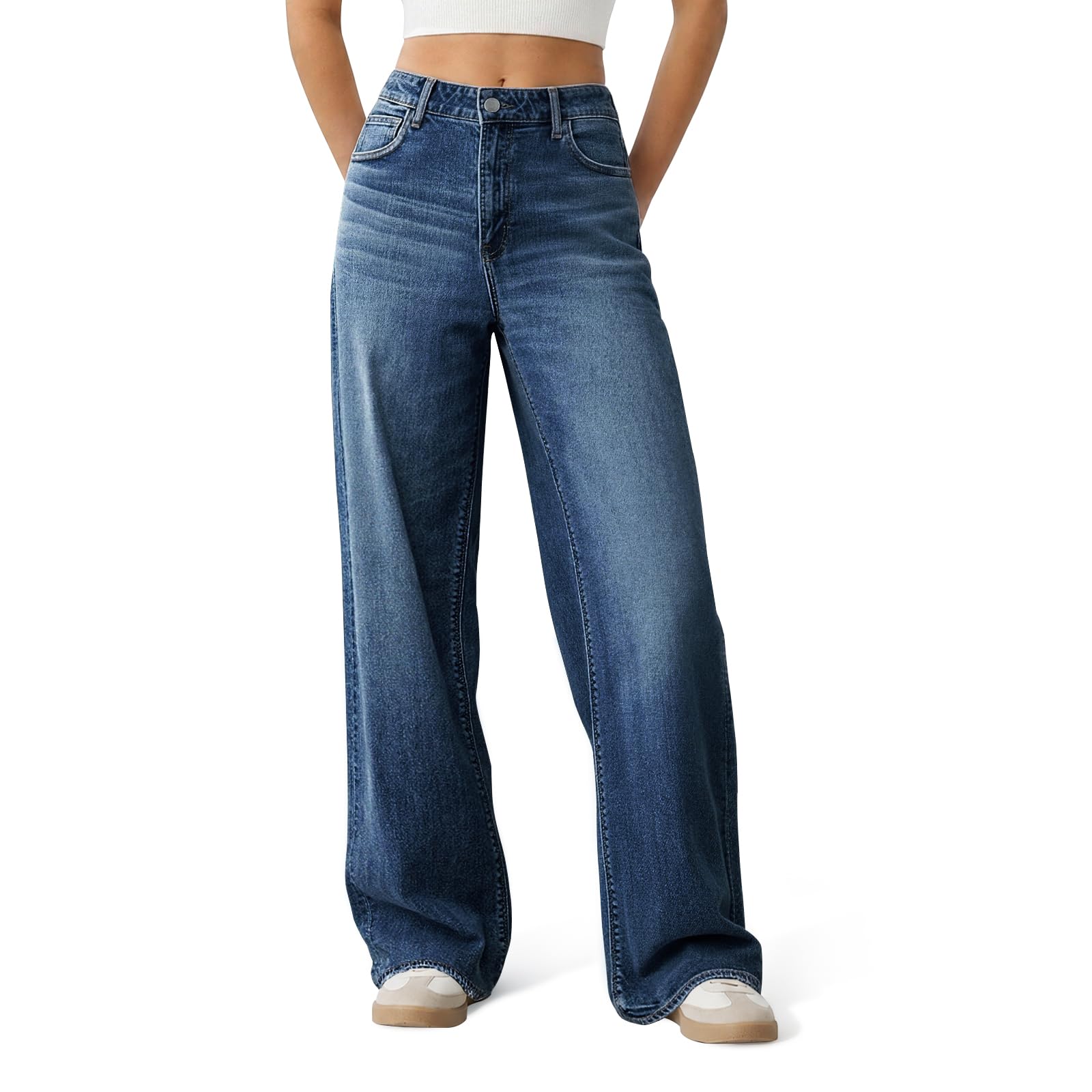 Women's Wide Leg Jeans High Waisted Baggy Straight Leg Loose Stretchy Casual Denim Pants