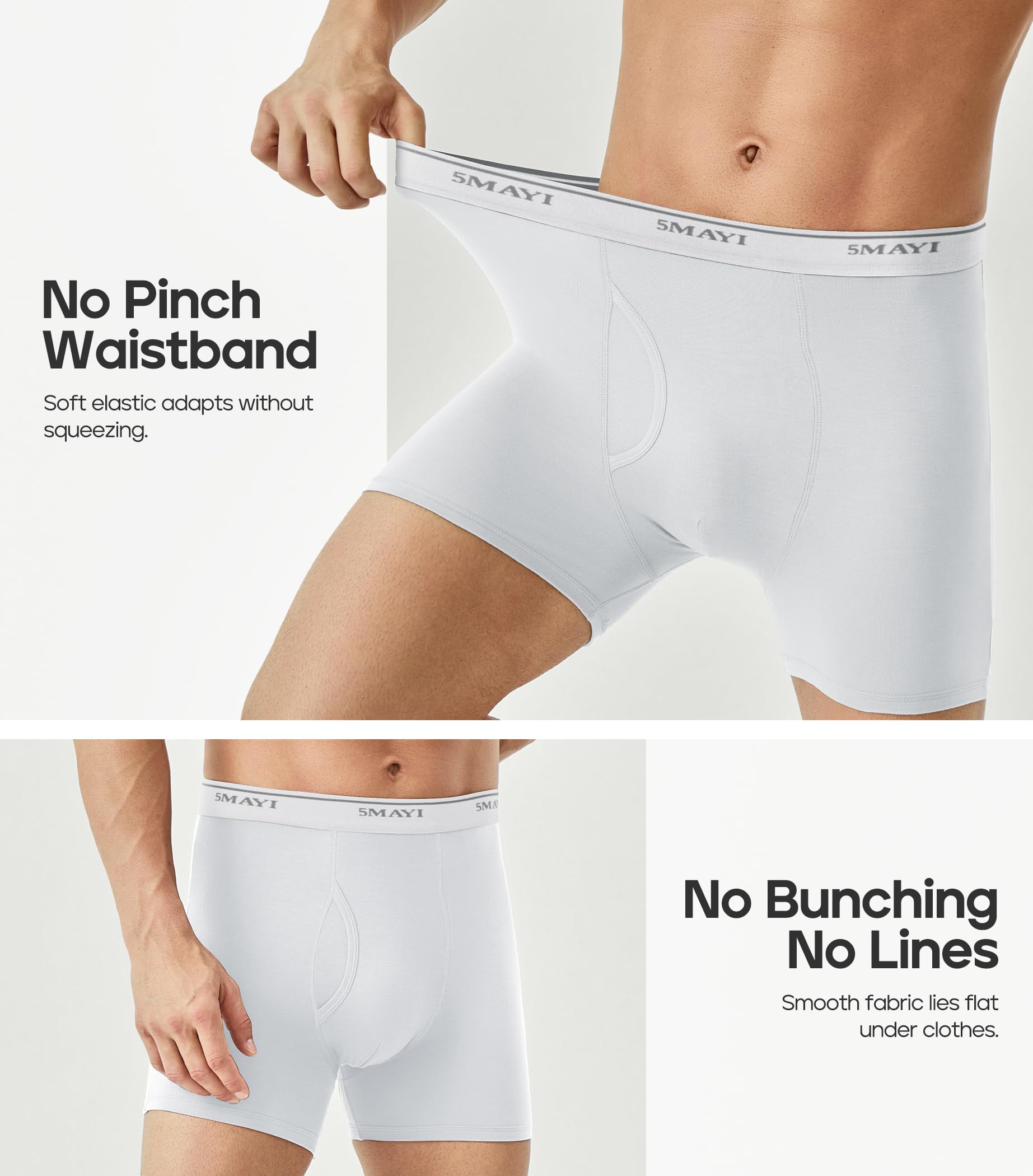 5Mayi Men's Underwear Boxer Briefs Cotton Regular Long Mens Boxer Briefs Underwear Men Pack S M L XL XXL