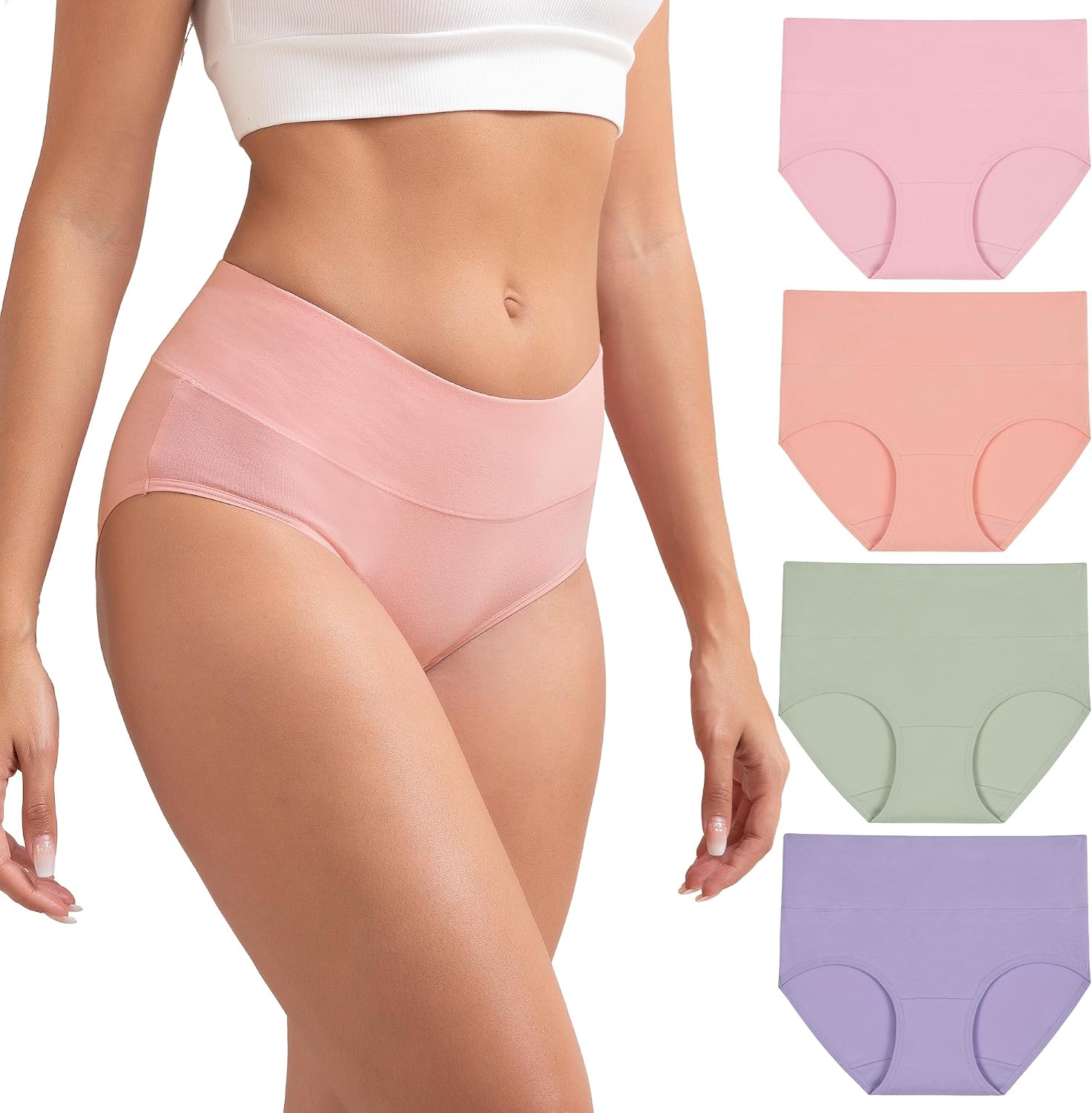 INNERSY Women's Cotton Underwear High Waist Ladies Briefs Full Coverage Panties 4-Pack