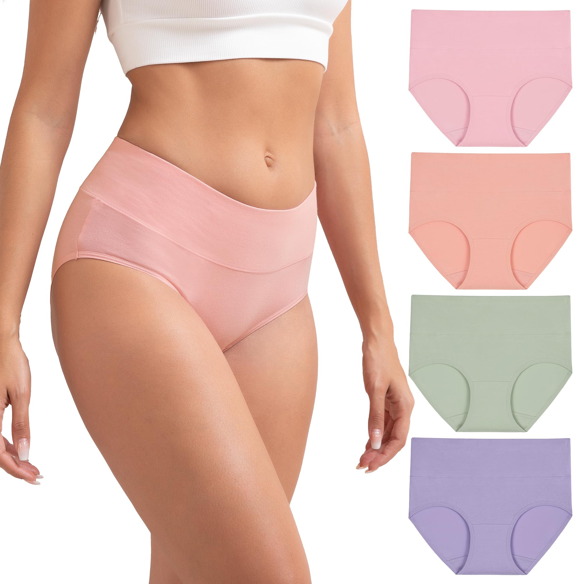 INNERSY Women's Cotton Underwear High Waist Ladies Briefs Full Coverage Panties 4-Pack
