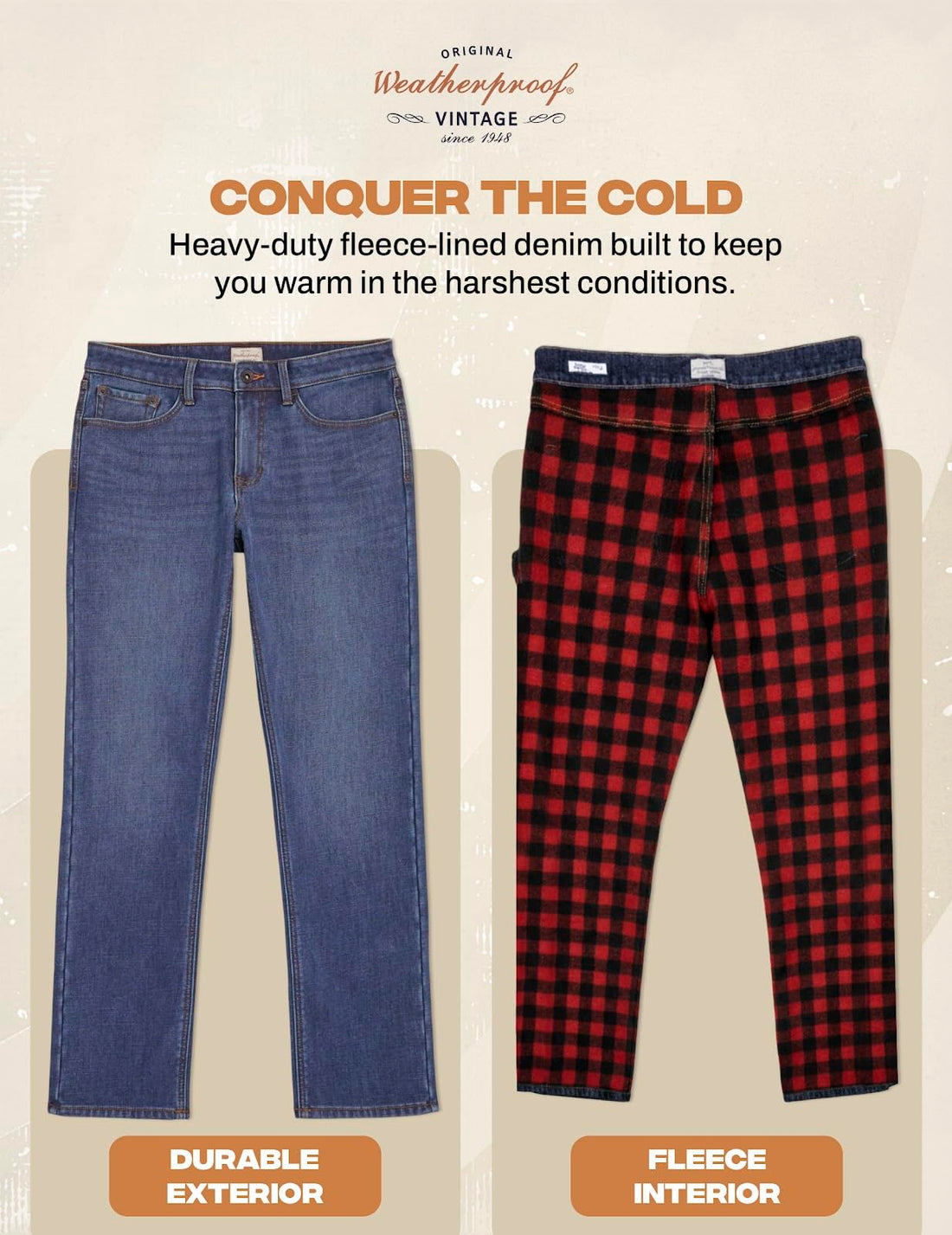 Weatherproof Vintage Fleece Lined Jeans Men - Regular Fit | Soft & Warm, Cold Weather Insulated Fleece Winter Pants for Men