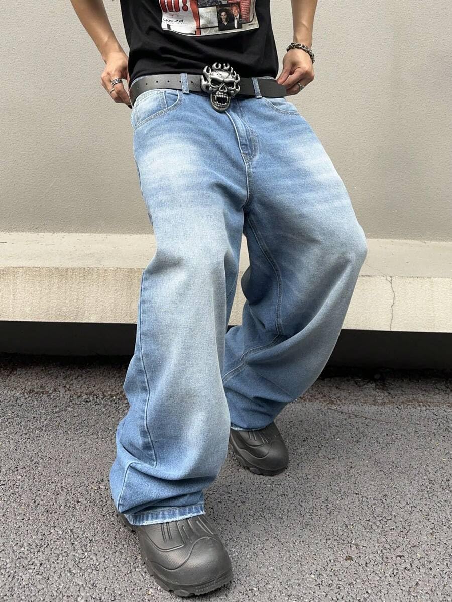 HUNGSON Mens Baggy Jeans for Men Women Y2k Skater Vintage Plain Pants Casual Wide Leg Jeans Loose Fit Denim Jeans