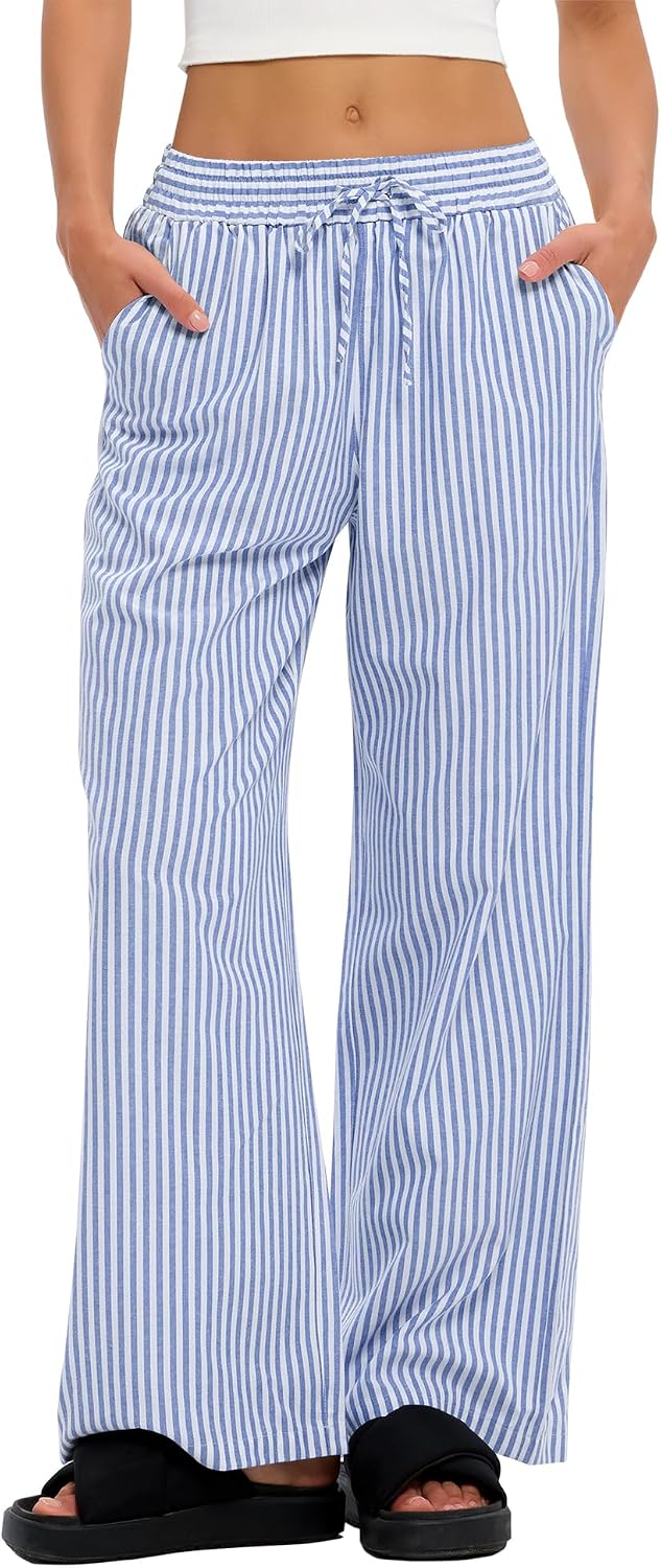 LOMON Striped Gingham Pants Women Summer Fall Pajamas Lounge Boxer Bottoms