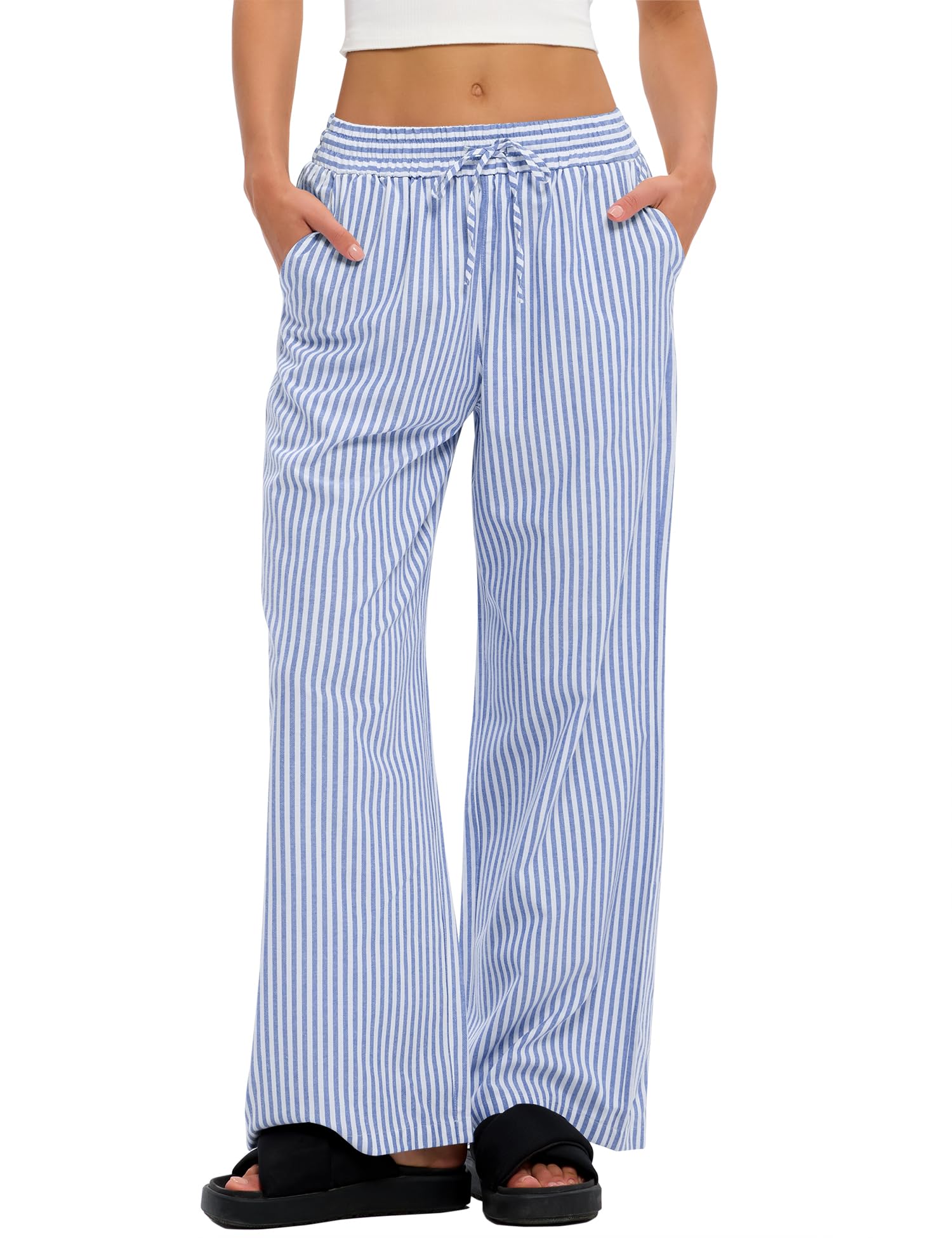 LOMON Striped Gingham Pants Women Summer Fall Pajamas Lounge Boxer Bottoms
