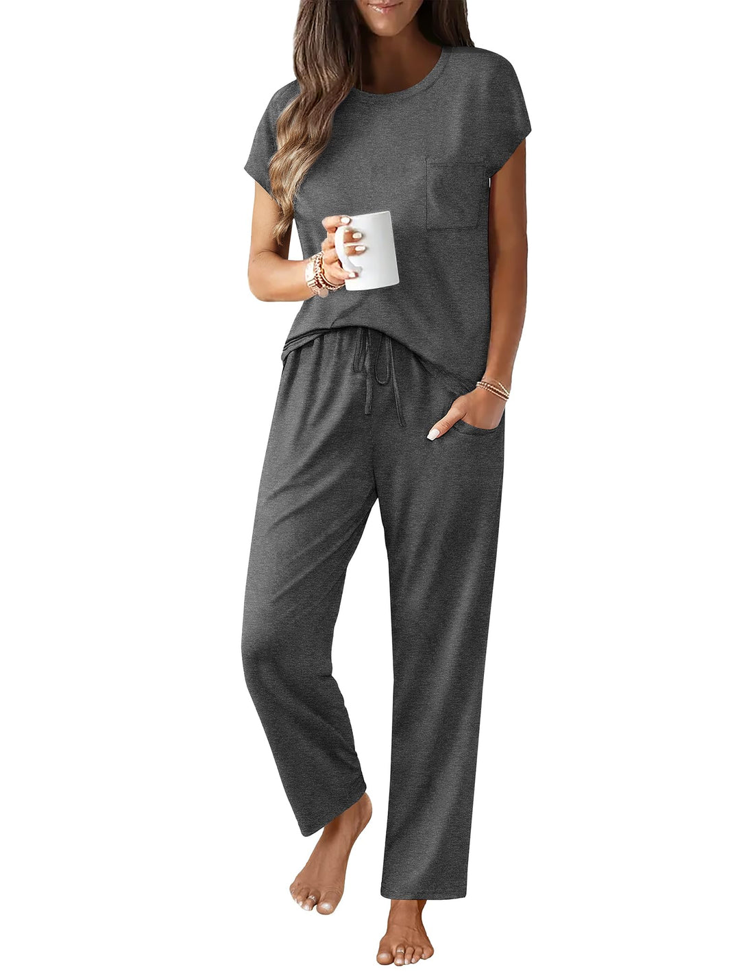 Ekouaer Womens Pajama Sets 2 Pcs Short Sleeve Lounge Set with Pockets