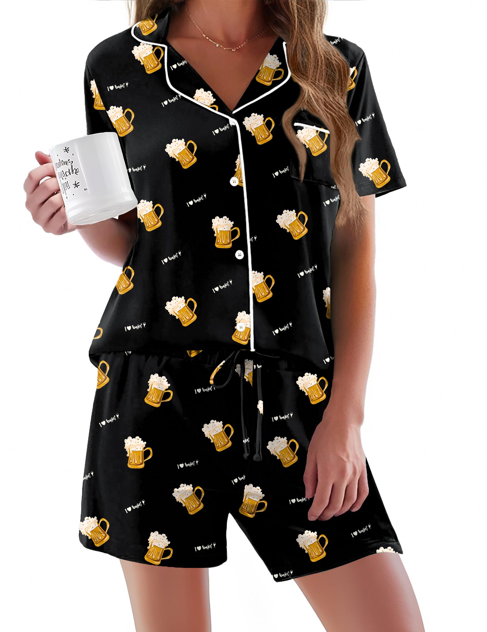 Ekouaer Pajamas Set for Women Short Sleeve Sleepwear Button Down Pj XS-XXXL