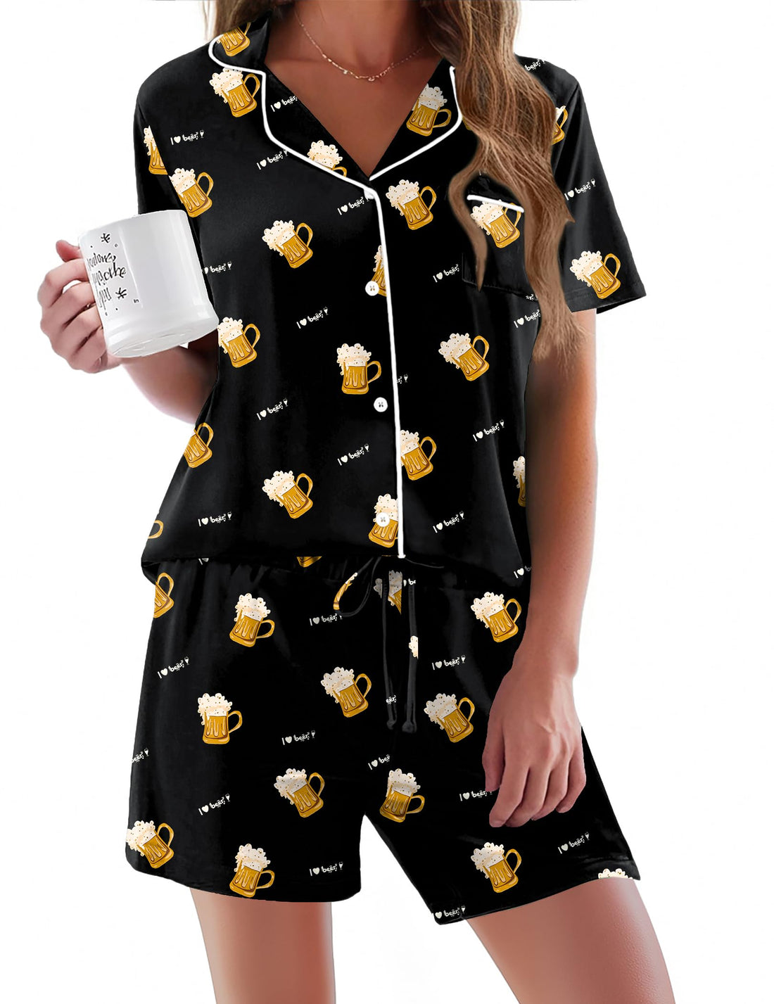 Ekouaer Pajamas Set for Women Short Sleeve Sleepwear Button Down Pj XS-XXXL