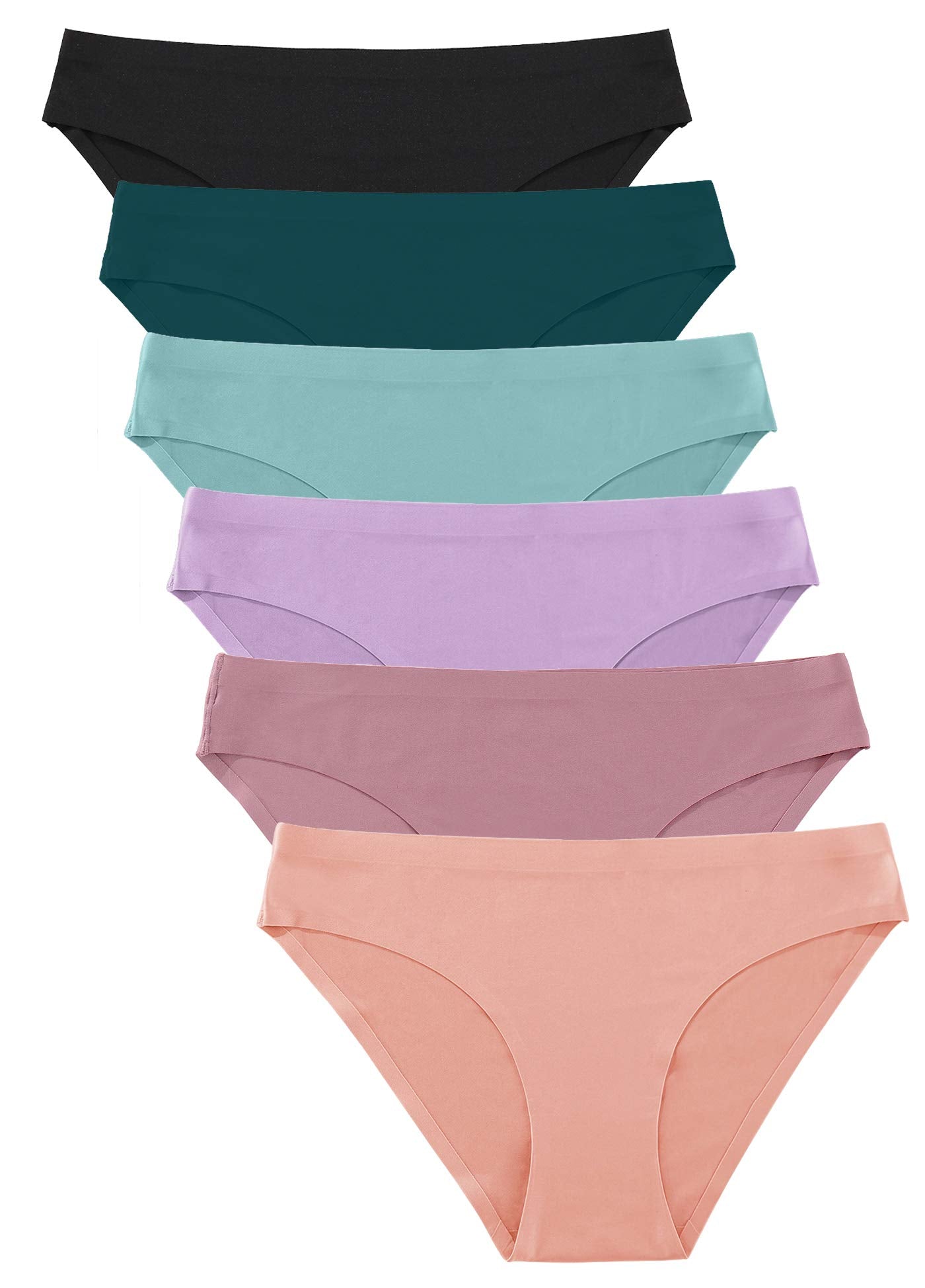 FINETOO 6 Pack Women’s Seamless Hipster Underwear No Show Panties Invisibles Briefs Soft Stretch Bikini Underwears XS-XL