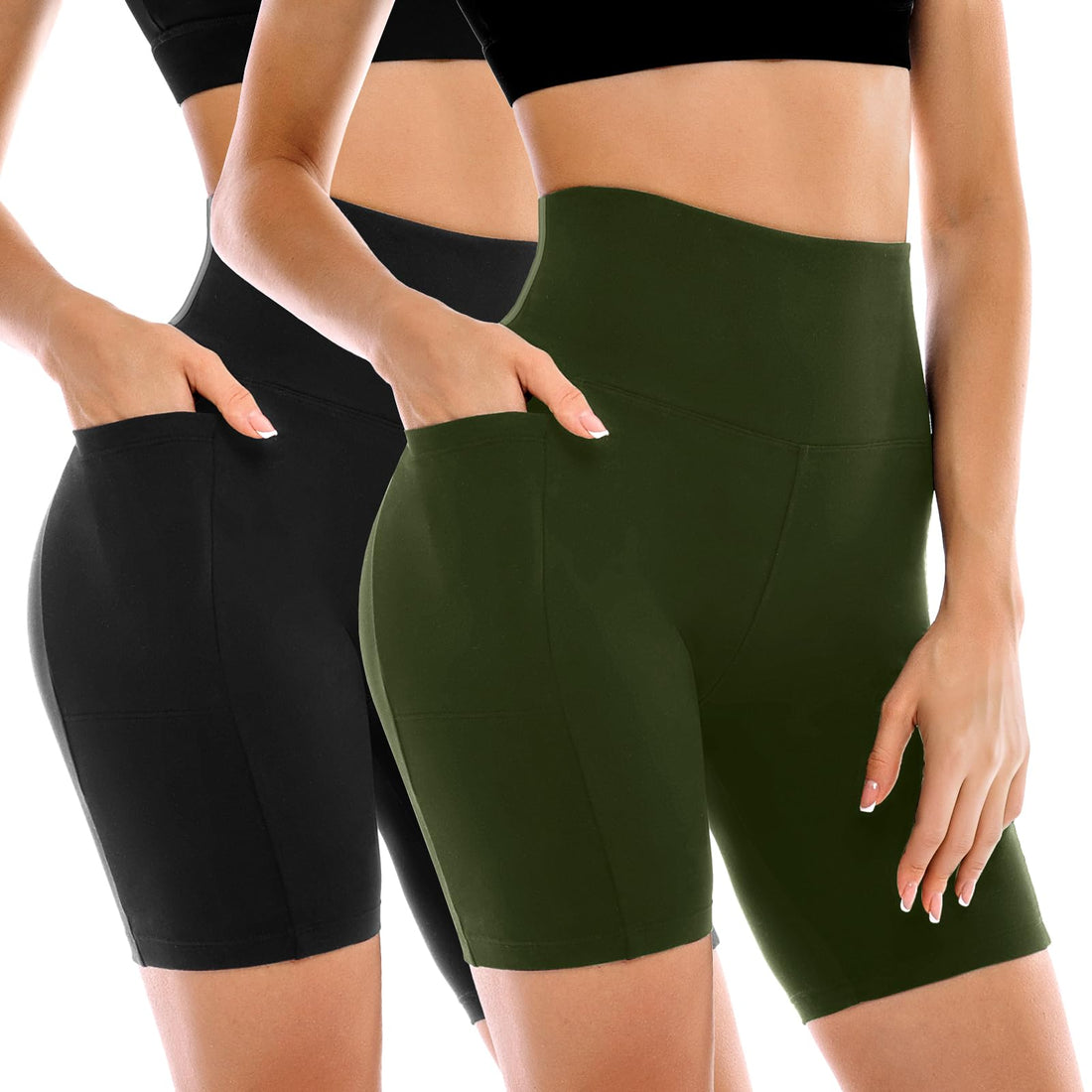 Leafigure 2 Pack Womens Biker Shorts with Pockets, High Waisted Tummy Control Yoga Shorts for Women Running Gym and Workout