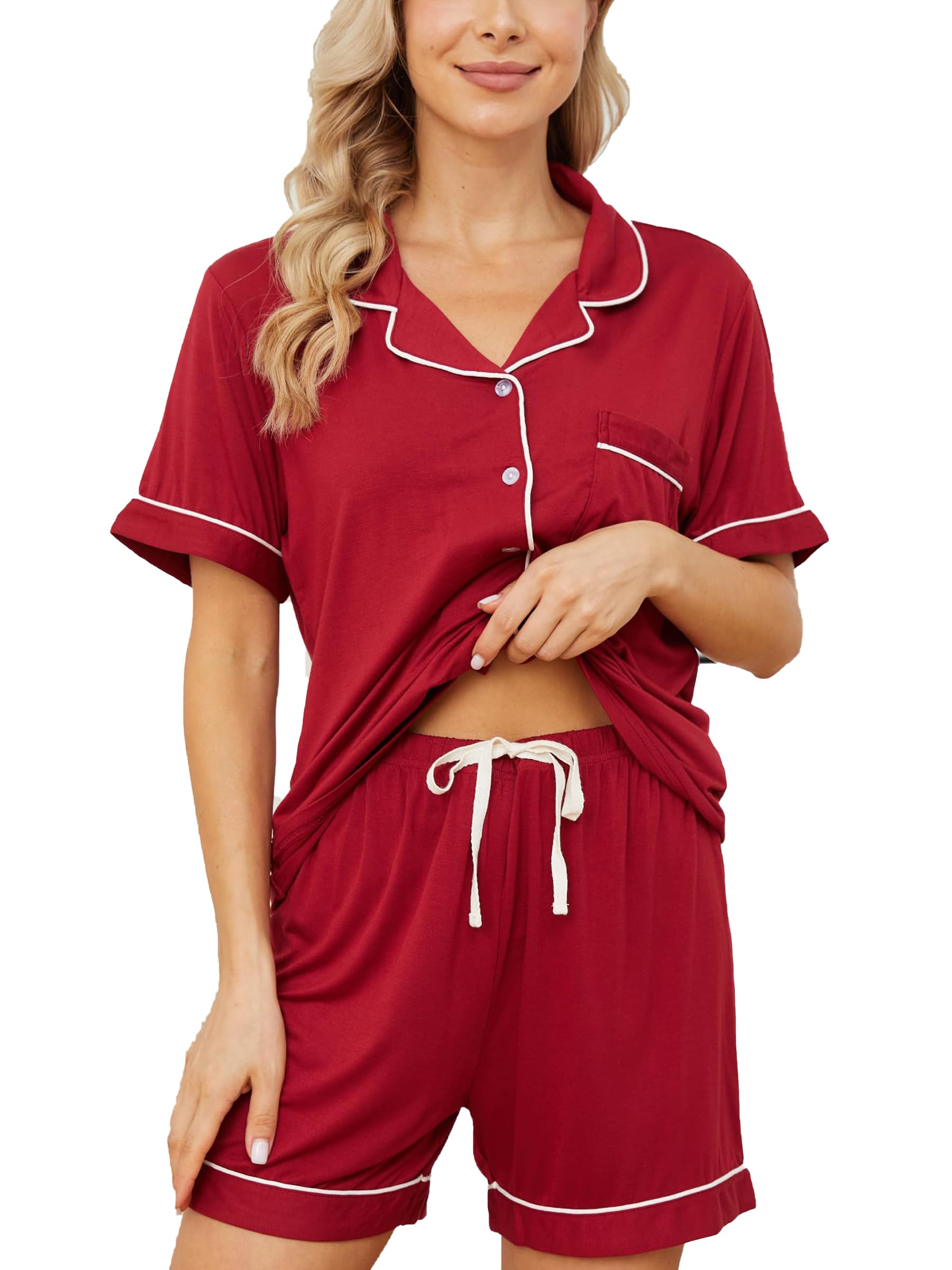 Womens Pajama Sets Short Sleeve Sleepwear Soft Button Down Nightwear Lounge Pj Set XS-XXL
