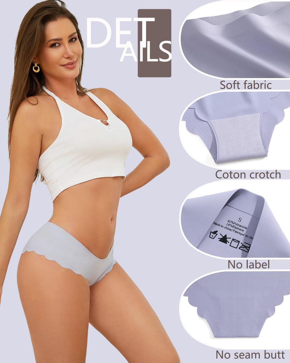 FINETOO 6 pack Seamless Underwear for Women Sexy Low Rise Hipster Wave Edge No Show Bikini Panties Womens Cheeky S-XL