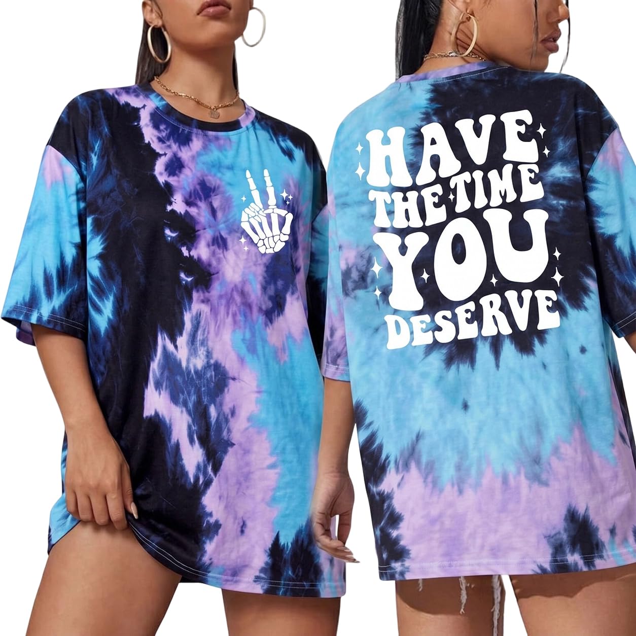 ASTANFY Oversized Tshirts for Women: Deserve Day Shirt Funny Skeleton Shirts Casual Oversized Graphic Tees Tops