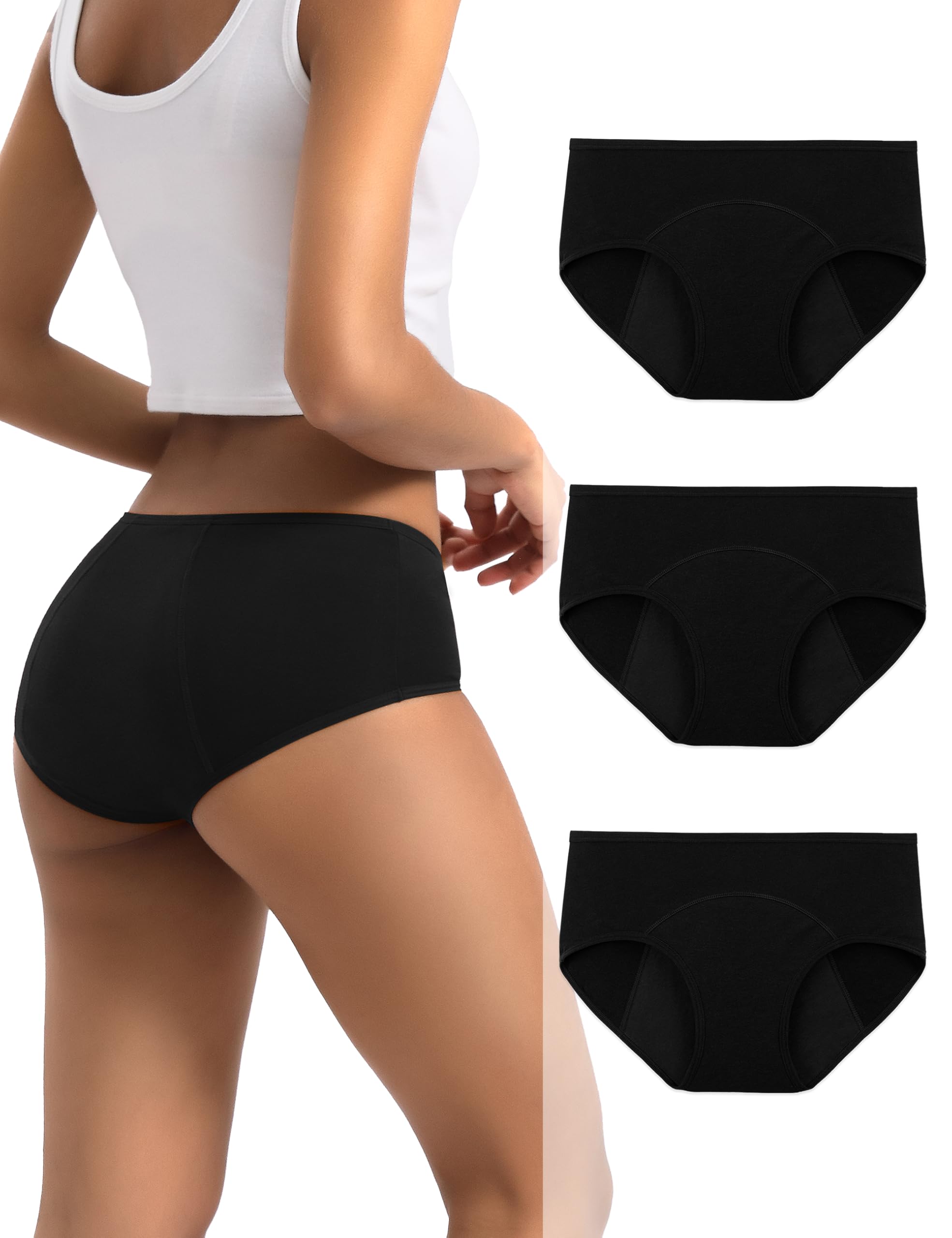 INNERSY Period Underwear for Women Teens Leak-Proof Menstrual Cotton Protective Hipster Panties 3-Pack
