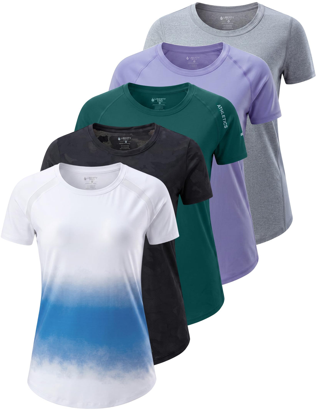 Liberty Imports 5 Pack Women's Dry Fit Workout Tops, Athletic Short Sleeve T Shirts for Yoga Gym (Available in Plus Sizes)