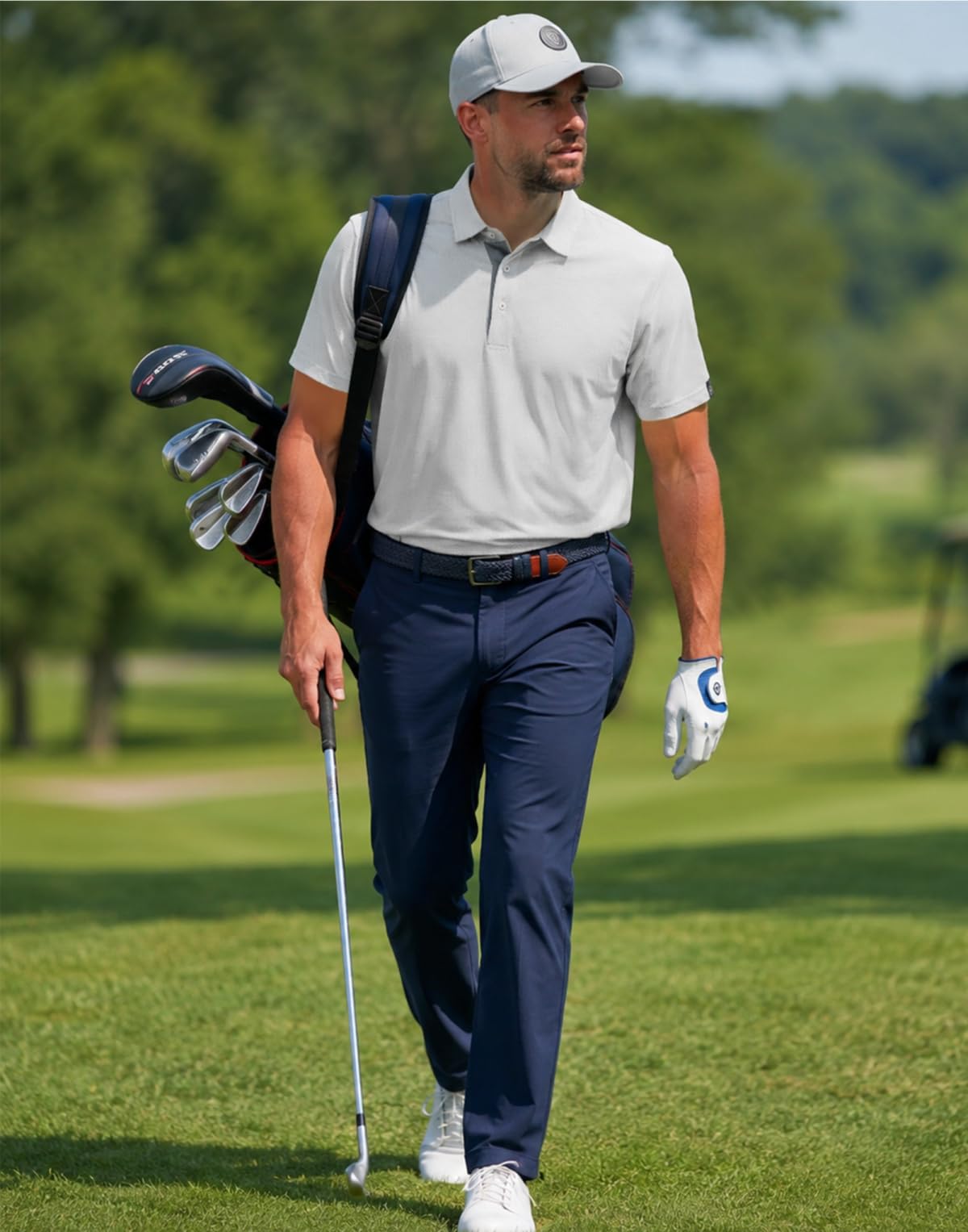 M MAELREG Mens Golf Shirts Short Sleeve Performance Moisture Wicking Dry Fit Collared Jacquard Polo Shirts for Men