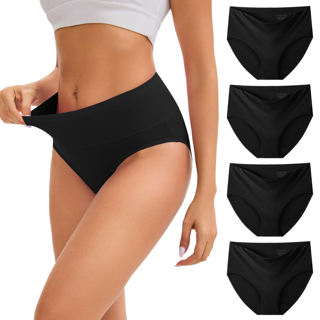 INNERSY Women's Modal Underwear Soft High Waist Briefs 4-Pack
