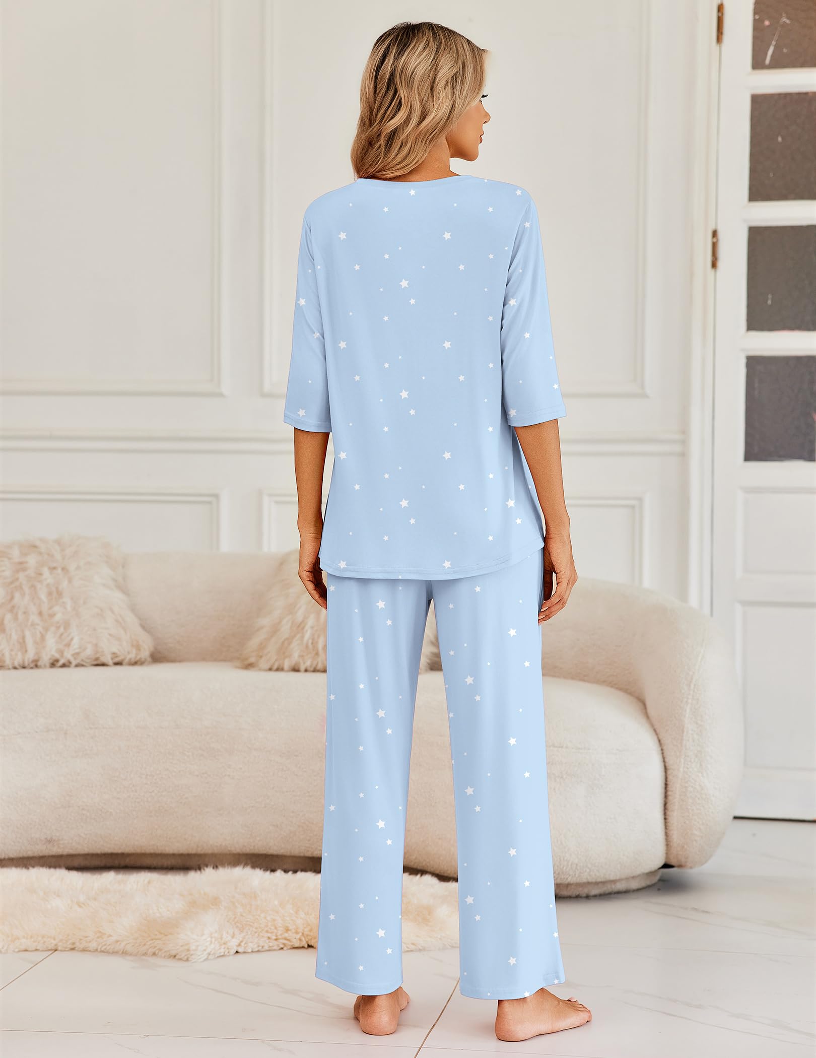 Ekouaer Womens Pajamas Set 2 Piece 3/4 Sleeve Tops Long Pants Pj Set