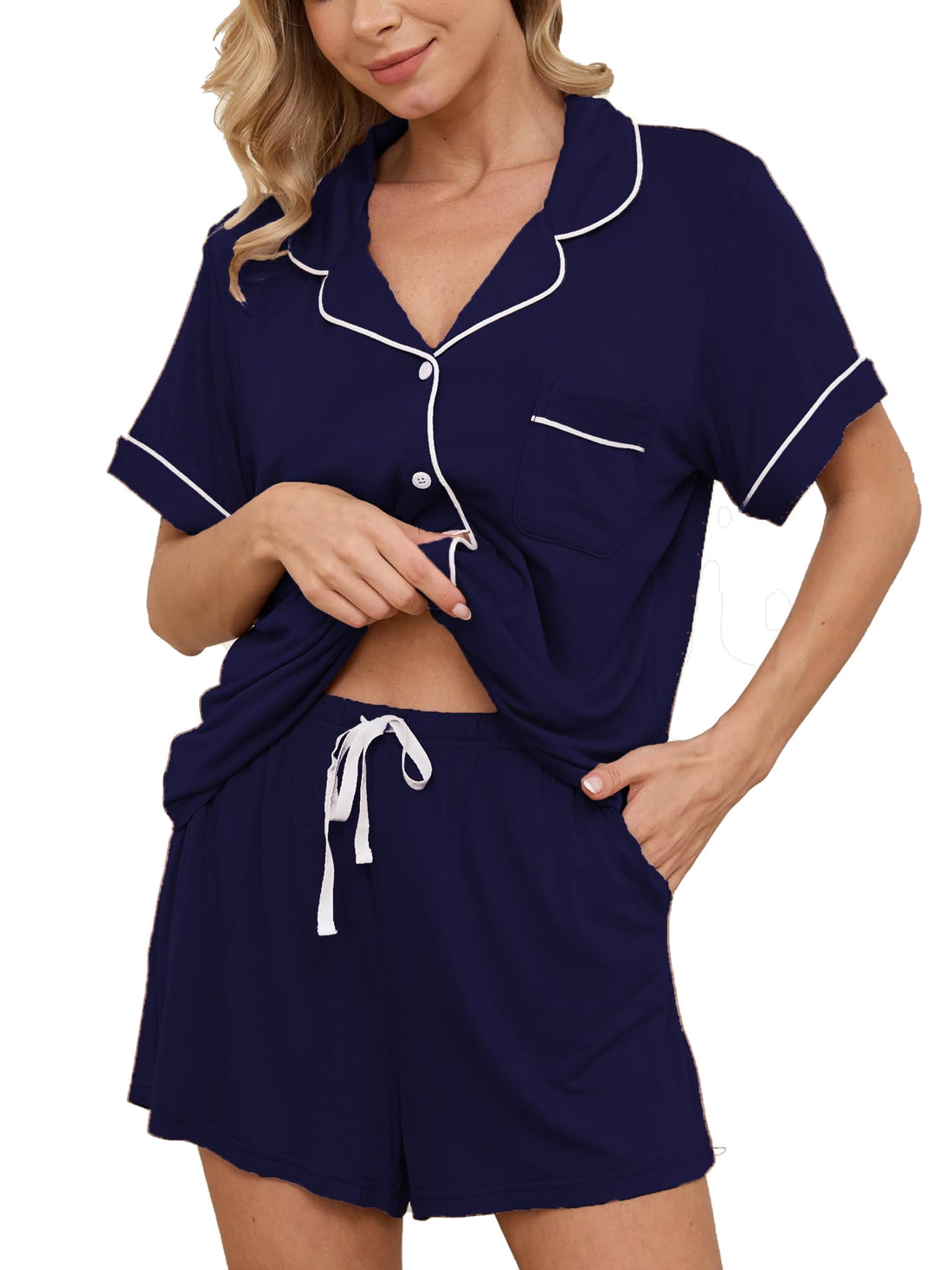 Womens Pajama Sets Short Sleeve Sleepwear Soft Button Down Nightwear Lounge Pj Set XS-XXL