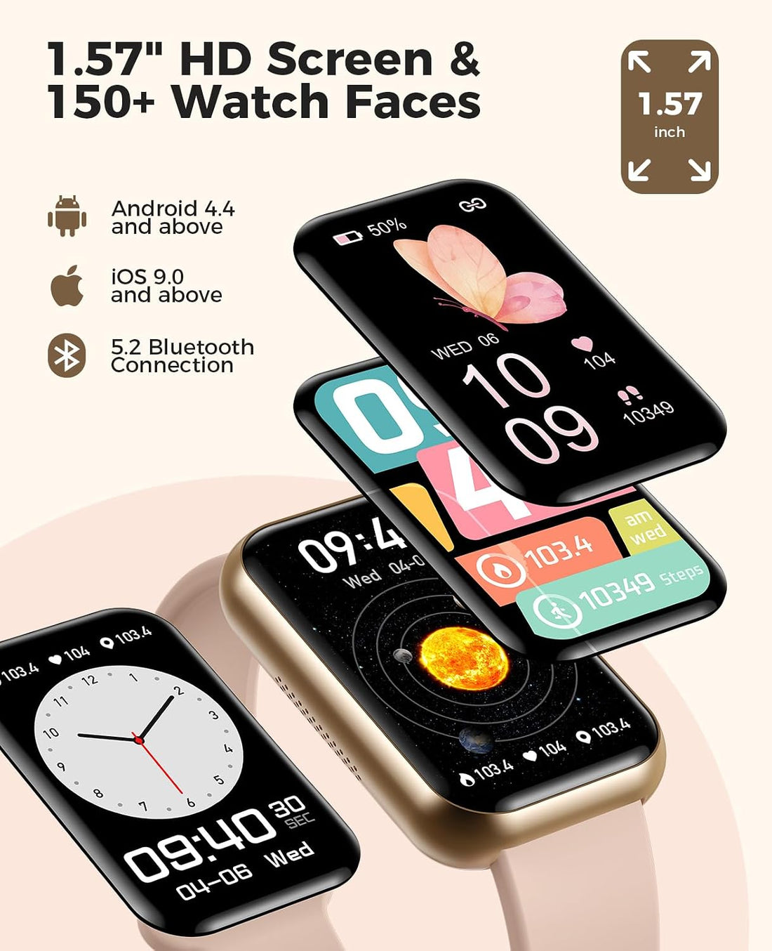 Smart Watch Fitness Tracker, Bluetooth Call, 24/7 Health Monitor for Women