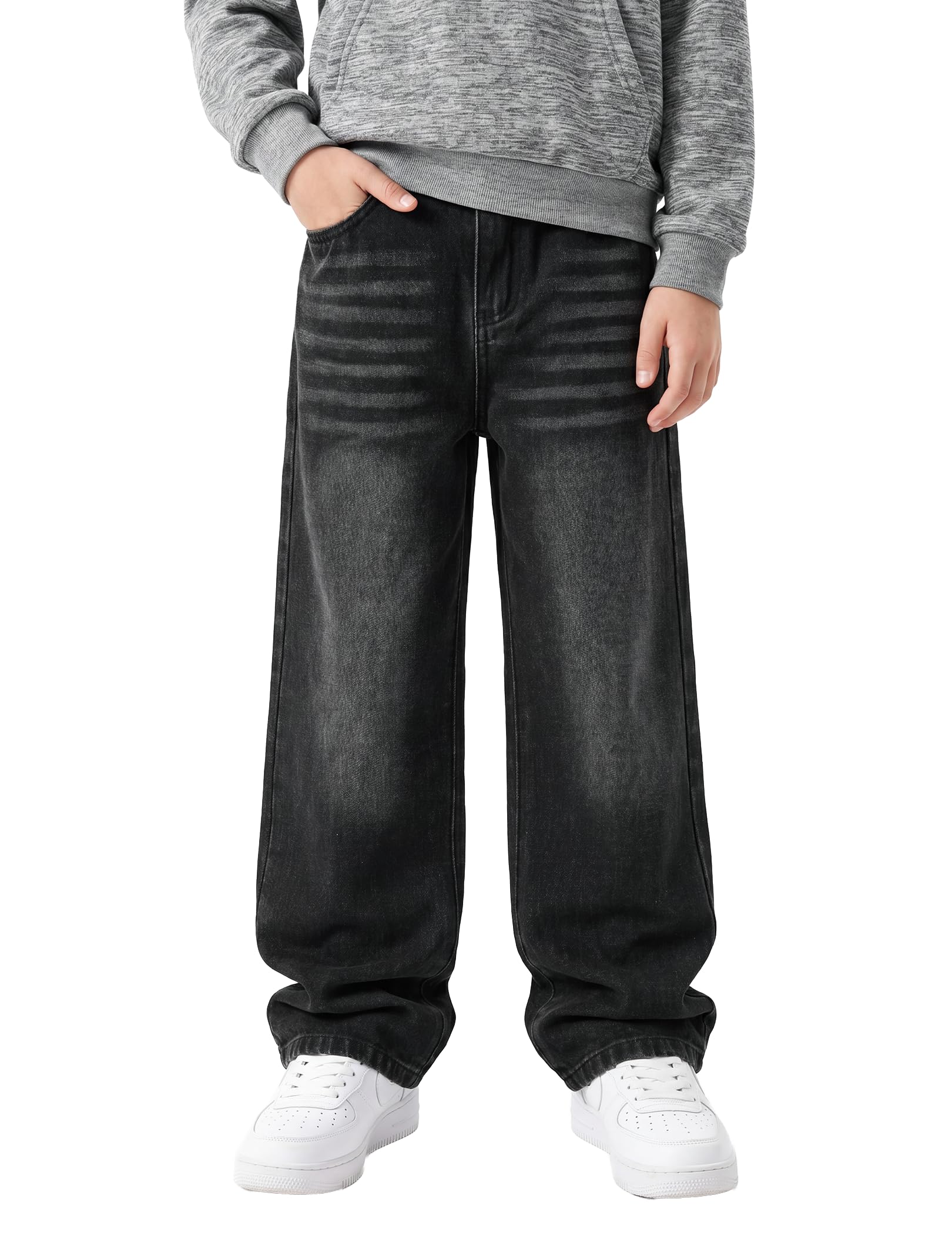 PATPAT Boys Baggy Jeans, Classic Straight Leg Jeans for Boys, 5-14 | Comfort & Breathable Boys' Jeans, Elastic Baggy Pants for Growing Child, School Attire, Outdoor, Gift Giving