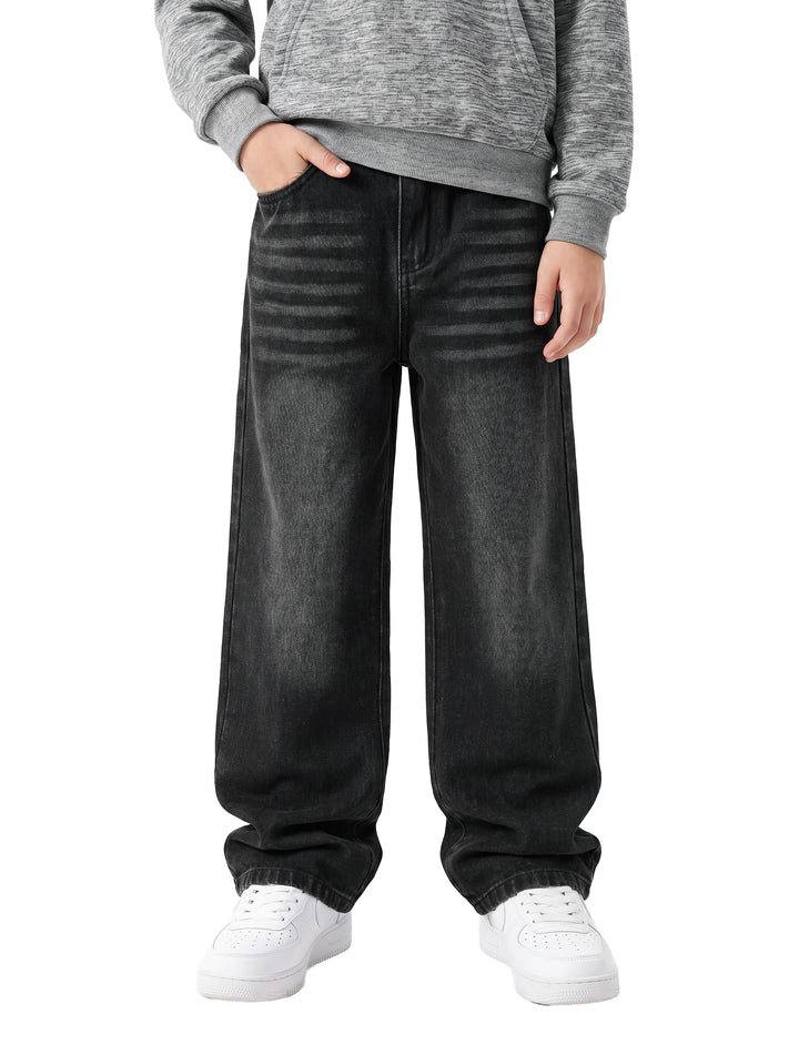 PATPAT Boys Baggy Jeans, Classic Straight Leg Jeans for Boys, 5-14 | Comfort & Breathable Boys' Jeans, Elastic Baggy Pants for Growing Child, School Attire, Outdoor, Gift Giving
