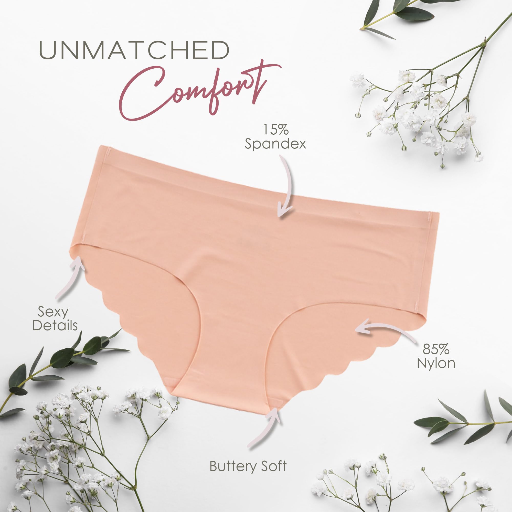 Pretty Sweet Intimates Women’s Seamless Cheeky Bikini Underwear, Pack of 10- Laser Cut, No Show Cheeky Panties with Lace
