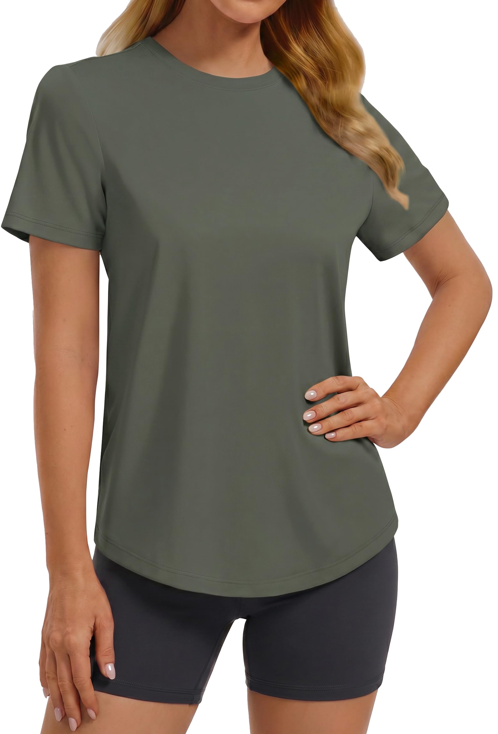 PINSPARK Soft Workout Tops for Women UPF 50+ Sun Protection Shirt Quick Dry Athletic Running Hiking Travel Basic Tee Shirts