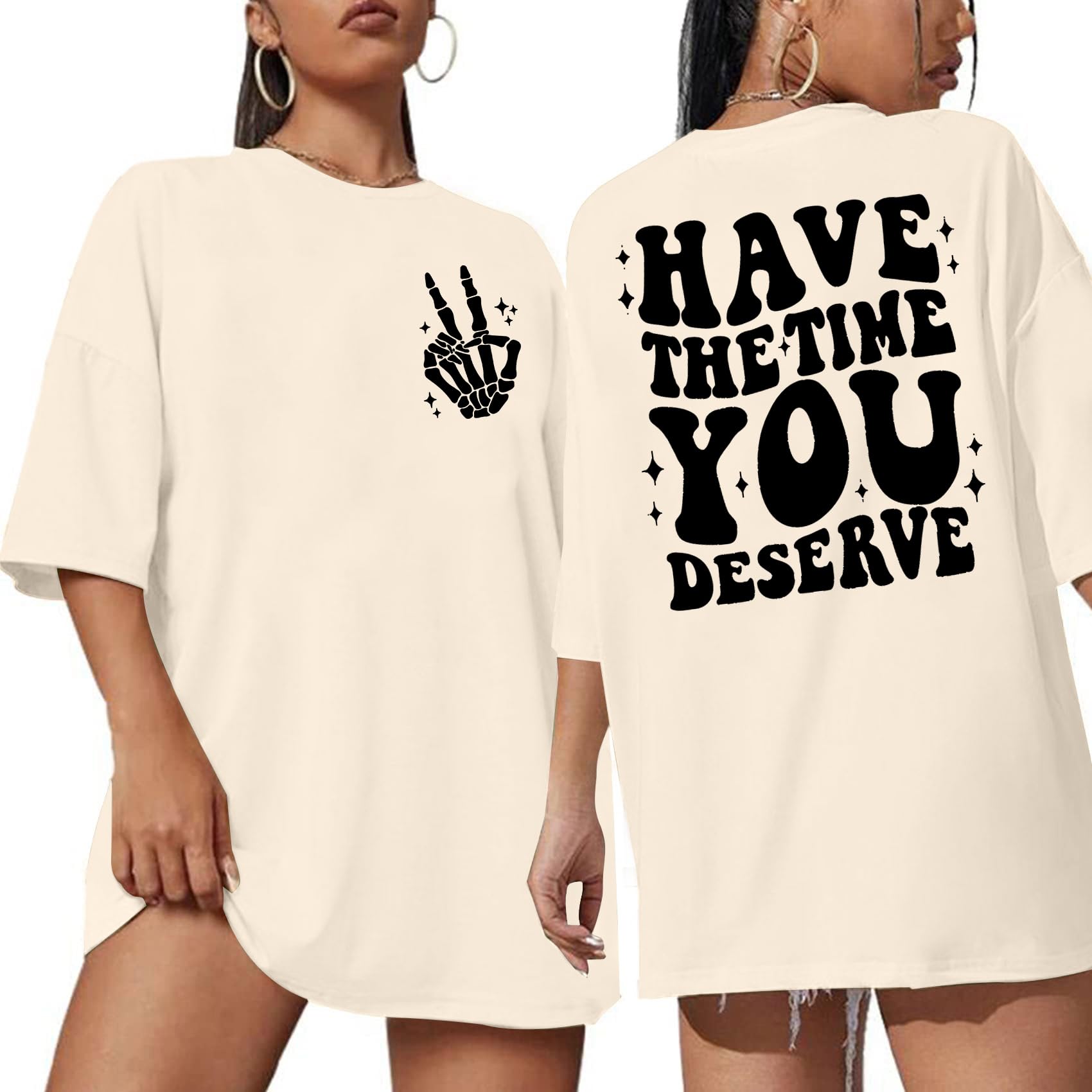 ASTANFY Oversized Tshirts for Women: Deserve Day Shirt Funny Skeleton Shirts Casual Oversized Graphic Tees Tops