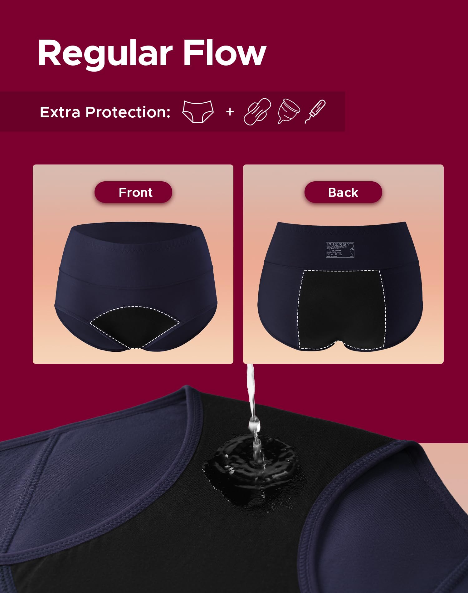 INNERSY Period Underwear for Women High Waisted Leak-Proof Postpartum Menstrual Panties 3-Pack