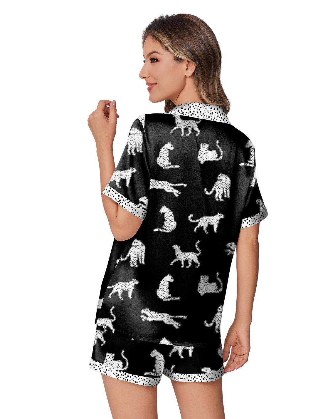 Ekouaer Womens Silky Satin Pajamas Set Short Sleeve Colorful Print Pjs