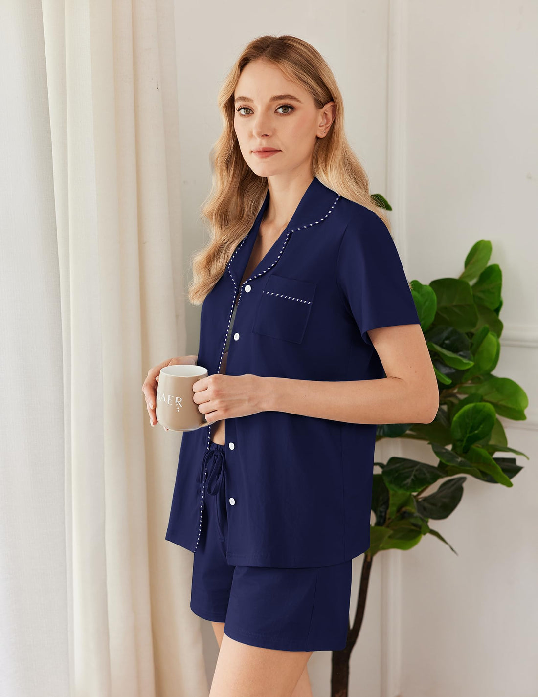 Ekouaer Pajamas for Women Set Button Down Short Sleeve Sleepwear 2 Piece pj