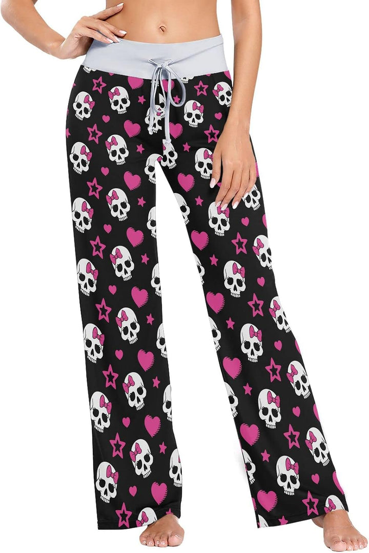 Womens Pajama Pants Soft Sleepwear Drawstring Wide Leg Lounge Long Bottoms XS-XL