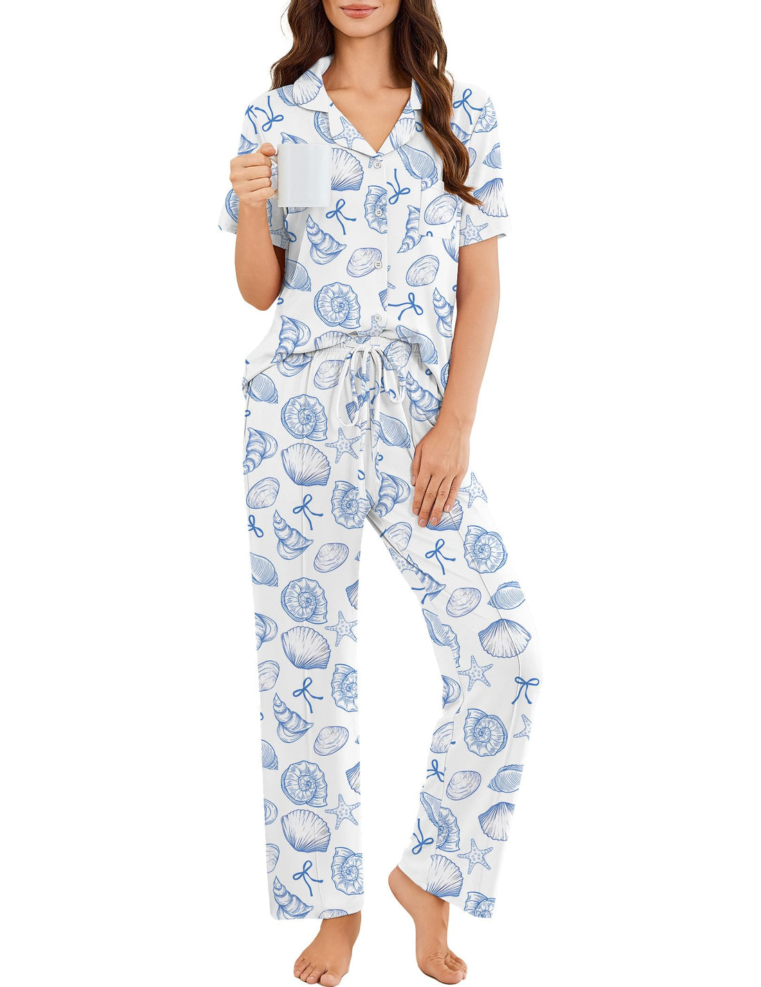 Ekouaer Pajamas for Women Set Button Up Short Sleeve Pjs Sets With Pockets