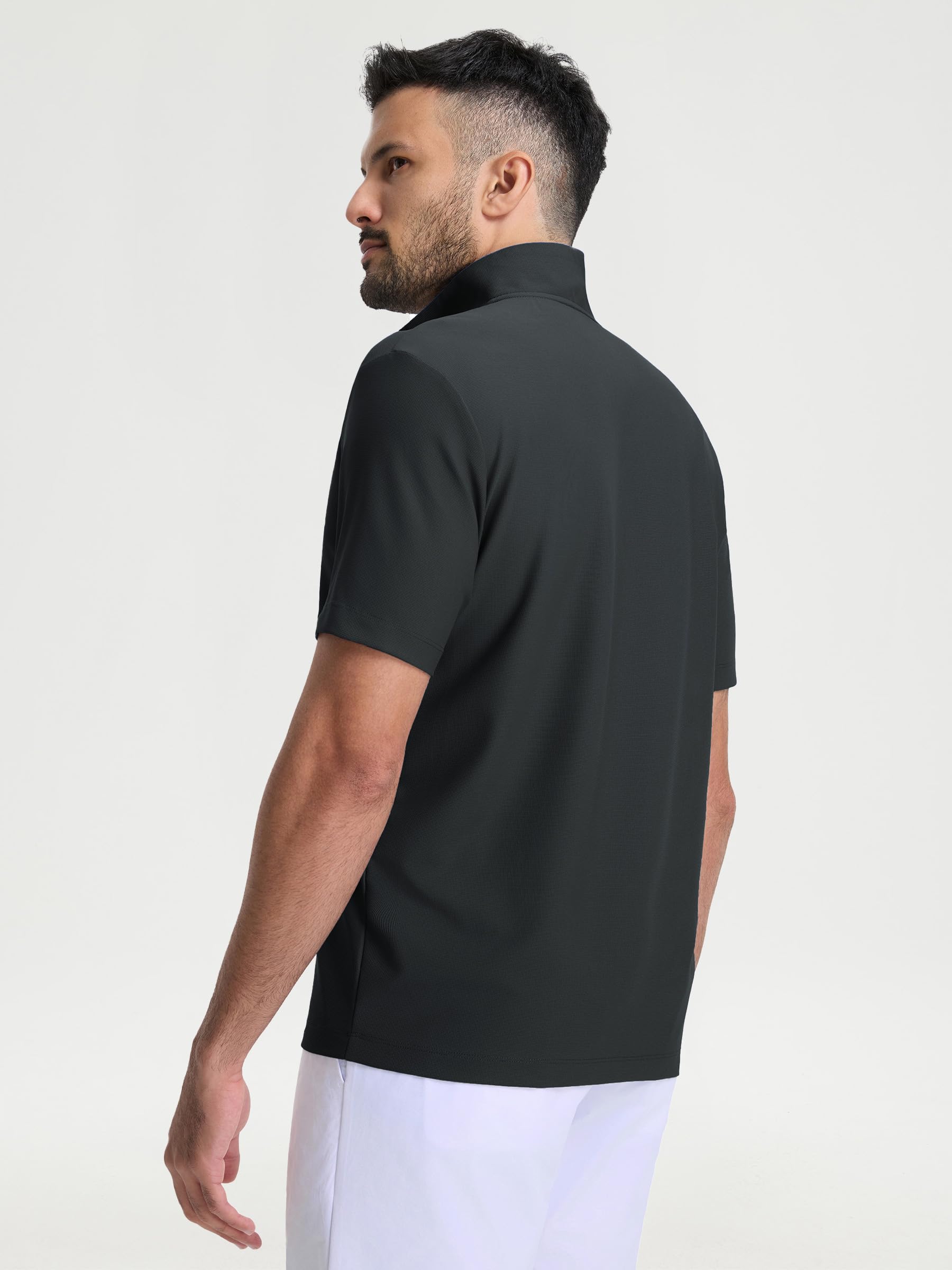 M MAELREG Golf Shirt for Men Zipper Waffle Texture Moisture Wicking Dry Fit Collared Lightweight Mens Polo Shirt Short Sleeve