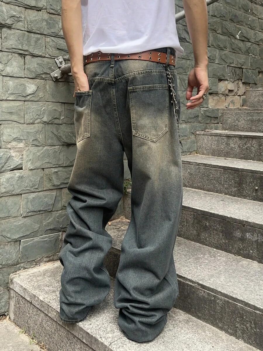 HUNGSON Mens Baggy Jeans for Men Women Y2k Skater Vintage Plain Pants Casual Wide Leg Jeans Loose Fit Denim Jeans