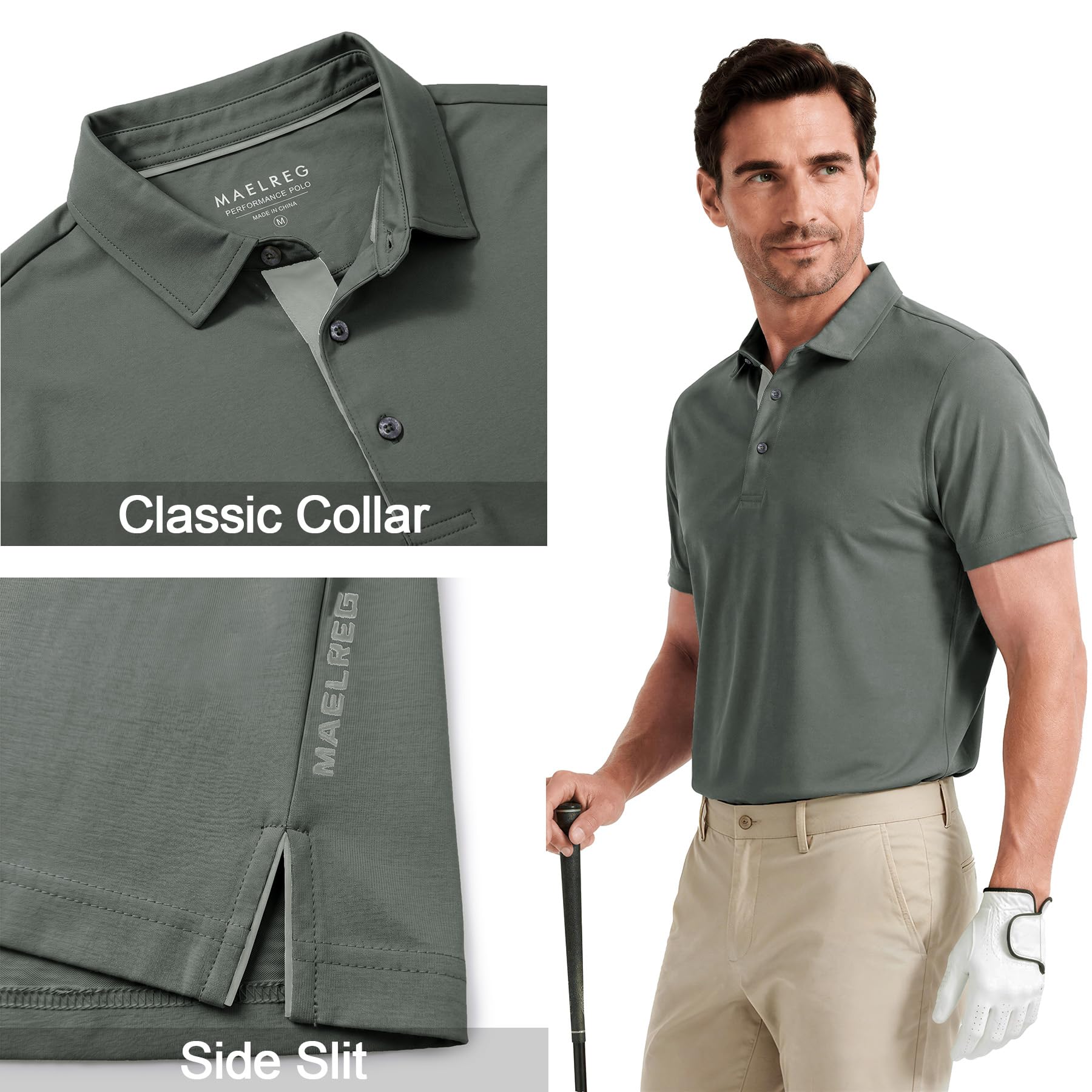 M MAELREG Mens Golf Shirt Short Sleeve Moisture Wicking Slim Fit Performance Casual Roma Knit Golf Polo Shirts for Men