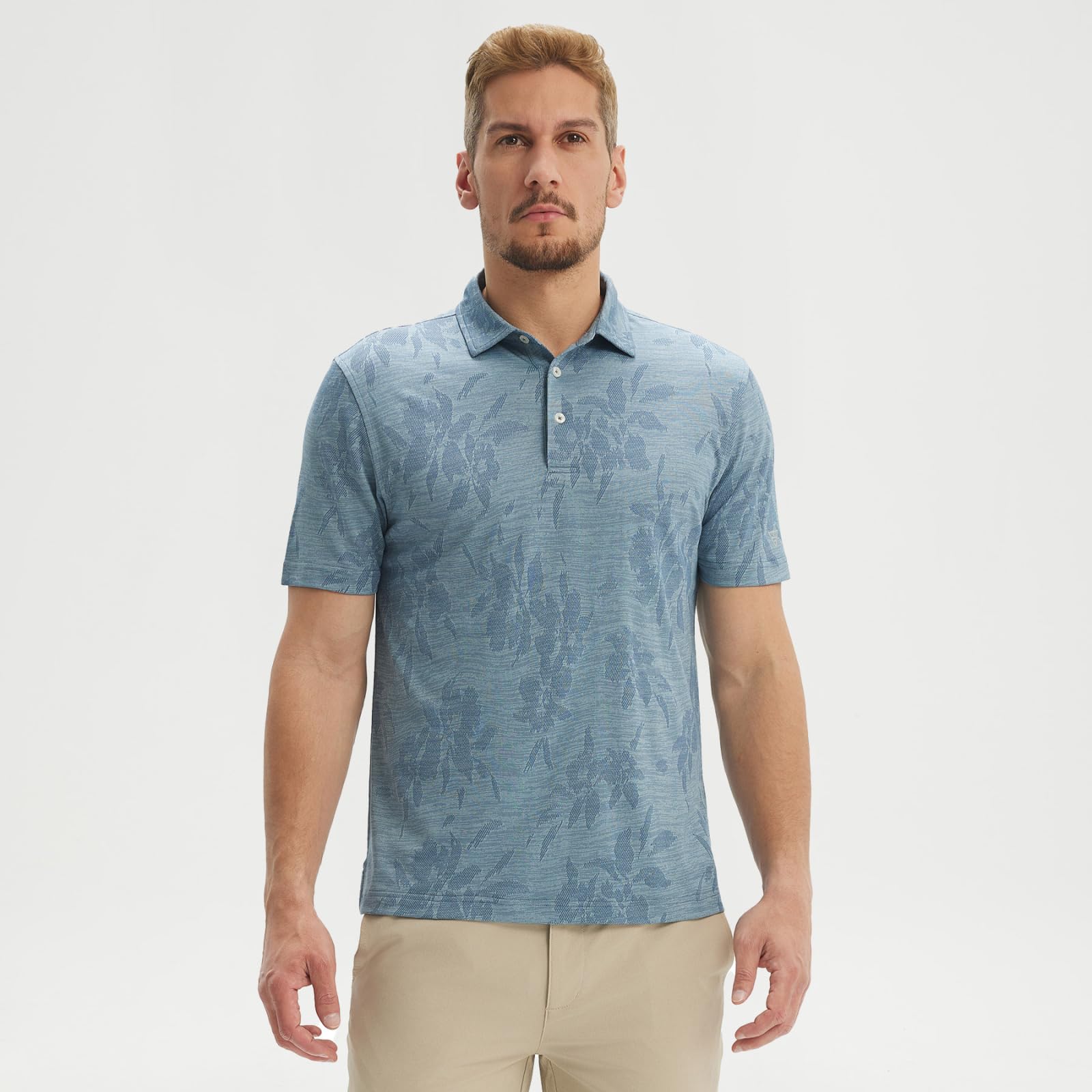 M MAELREG Short Sleeve Golf Shirts for Men Moisture Wicking Performance Lightweight Jacquard 3 Button Polo Shirts for Men