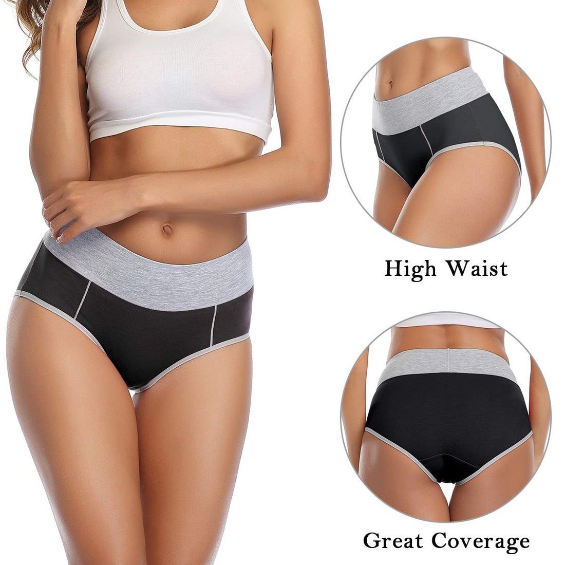 wirarpa Women's Cotton Underwear High Waist Stretch Briefs Soft Underpants Ladies Full Coverage Panties 5 Pack
