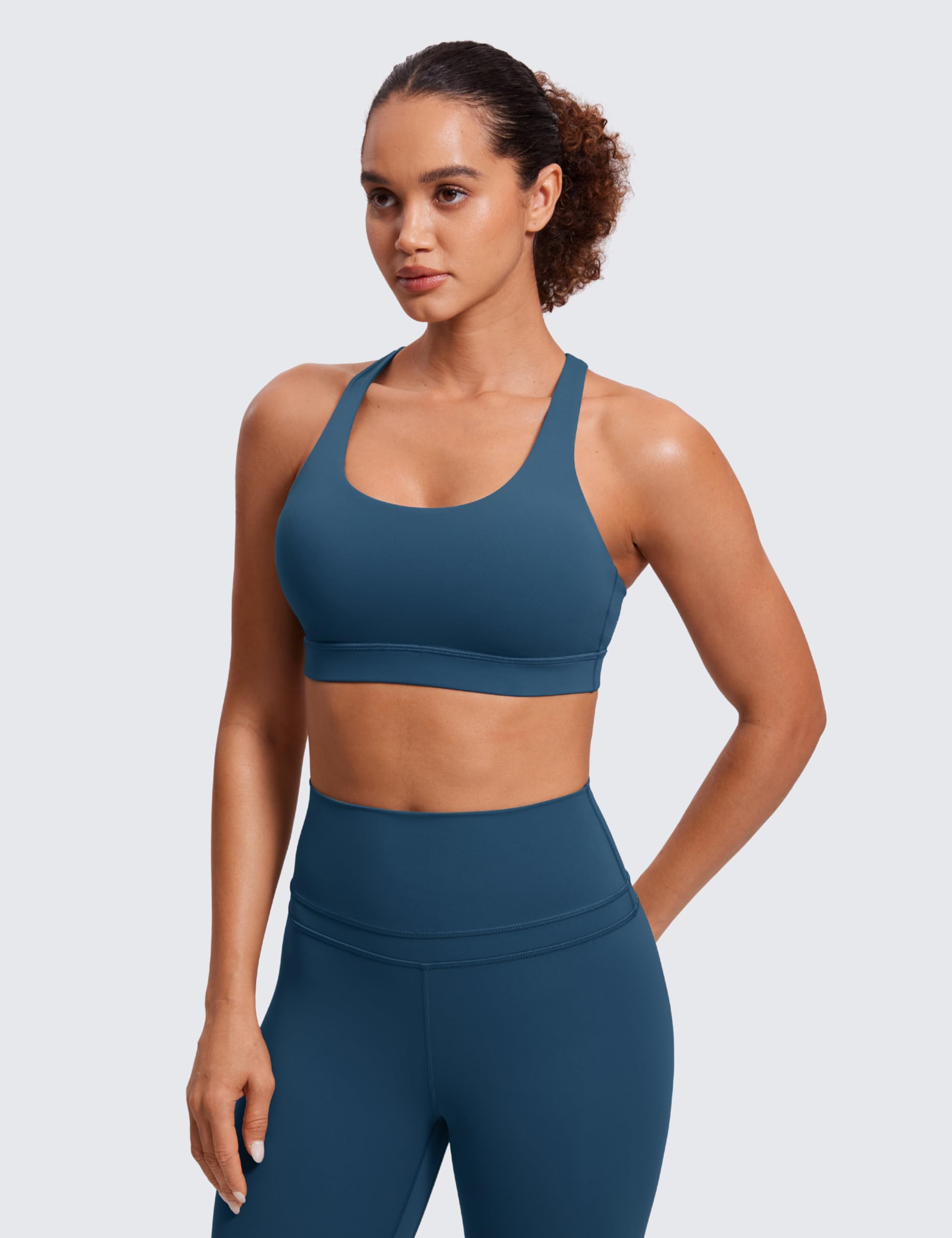 CRZ YOGA Naked Feeling Strappy Sports Bras | Medium Support, Removable Pads, Yoga, Sleek, Scoop Neck, for Women