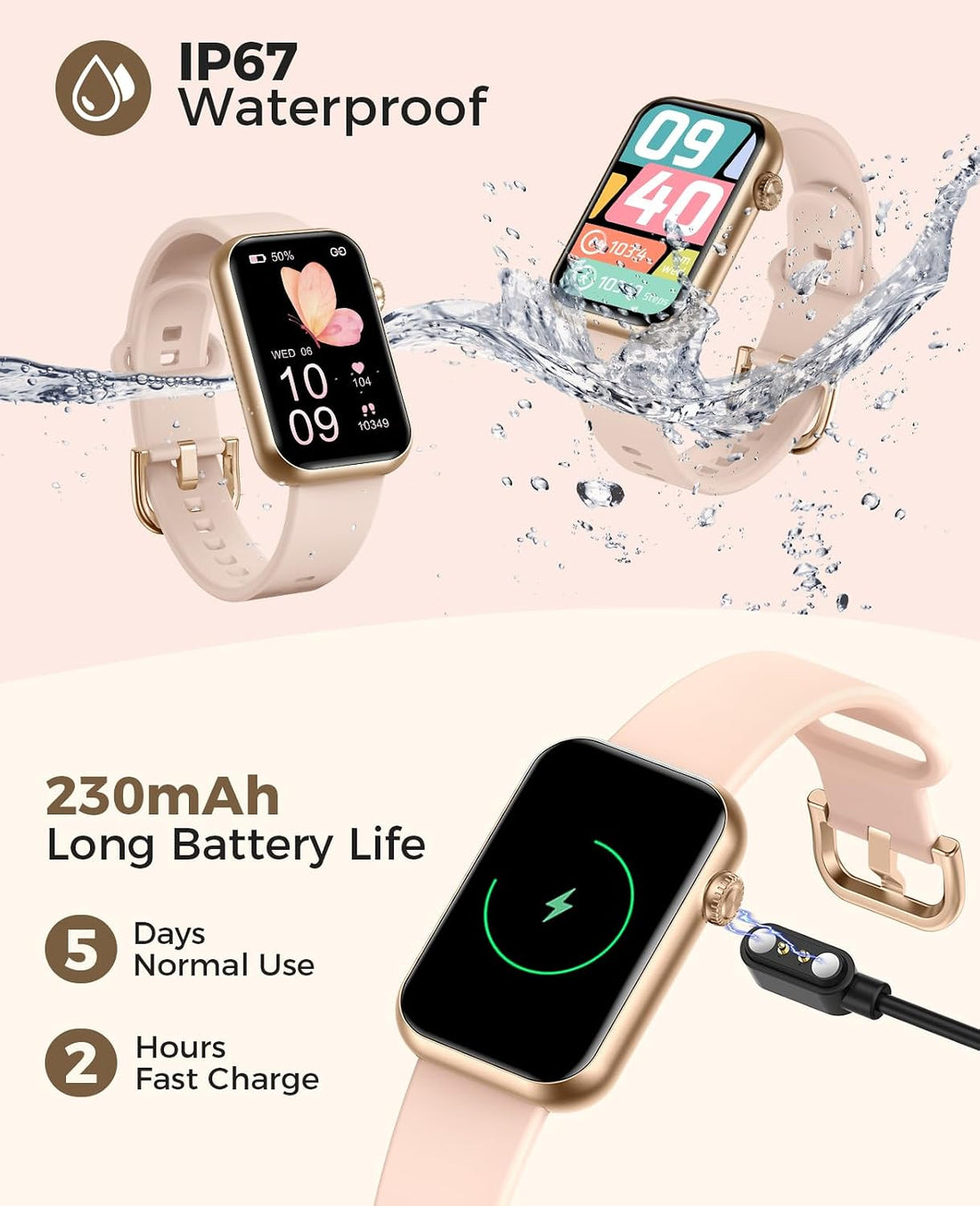 Smart Watch Fitness Tracker, Bluetooth Call, 24/7 Health Monitor for Women