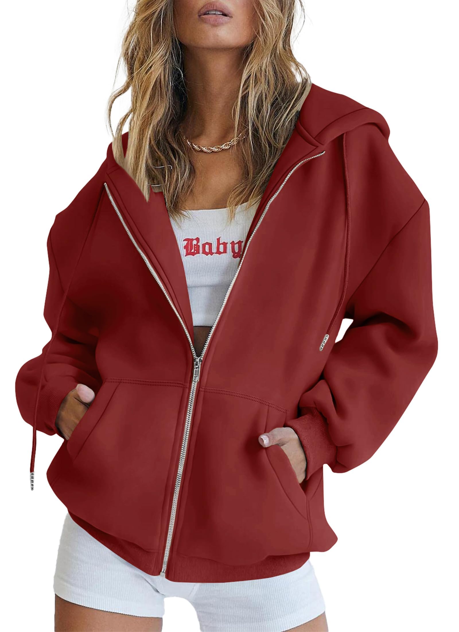 PRETTYGARDEN Women's Fall Zip Up Hoodies Sweatshirts | Comfy Fleece Lined, Long Sleeve Pockets, Drawstring Hooded, Loose Fit, Trendy Y2K, Track Jackets, Spring Winter Clothing