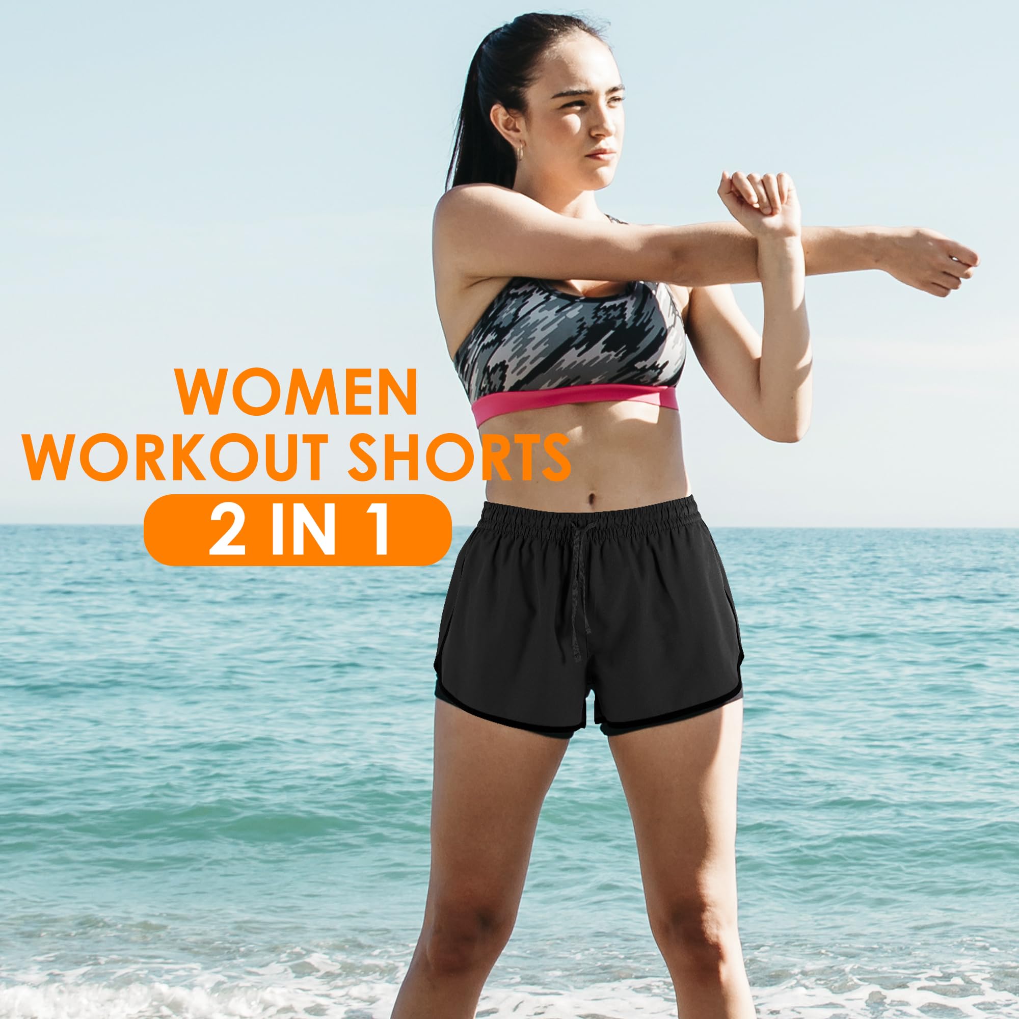 Yevrimow Women's 2 in 1 Running Shorts for Gym Yoga Workout Athletic Shorts High-Waisted Shorts with Liner Pockets