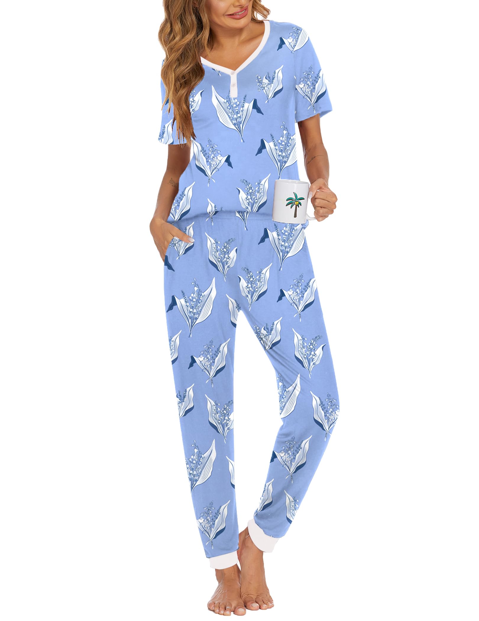 Ekouaer Pajamas for Women Set 2 Piece Fall Sleepwear with Pockets