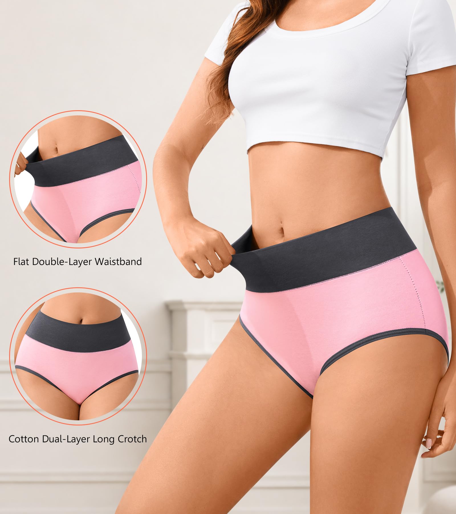 Eiggam Underwear for Women Cotton High Waist Panties Full Coverage Briefs Soft Strech Ladies Breathable Panties-Multi Pack