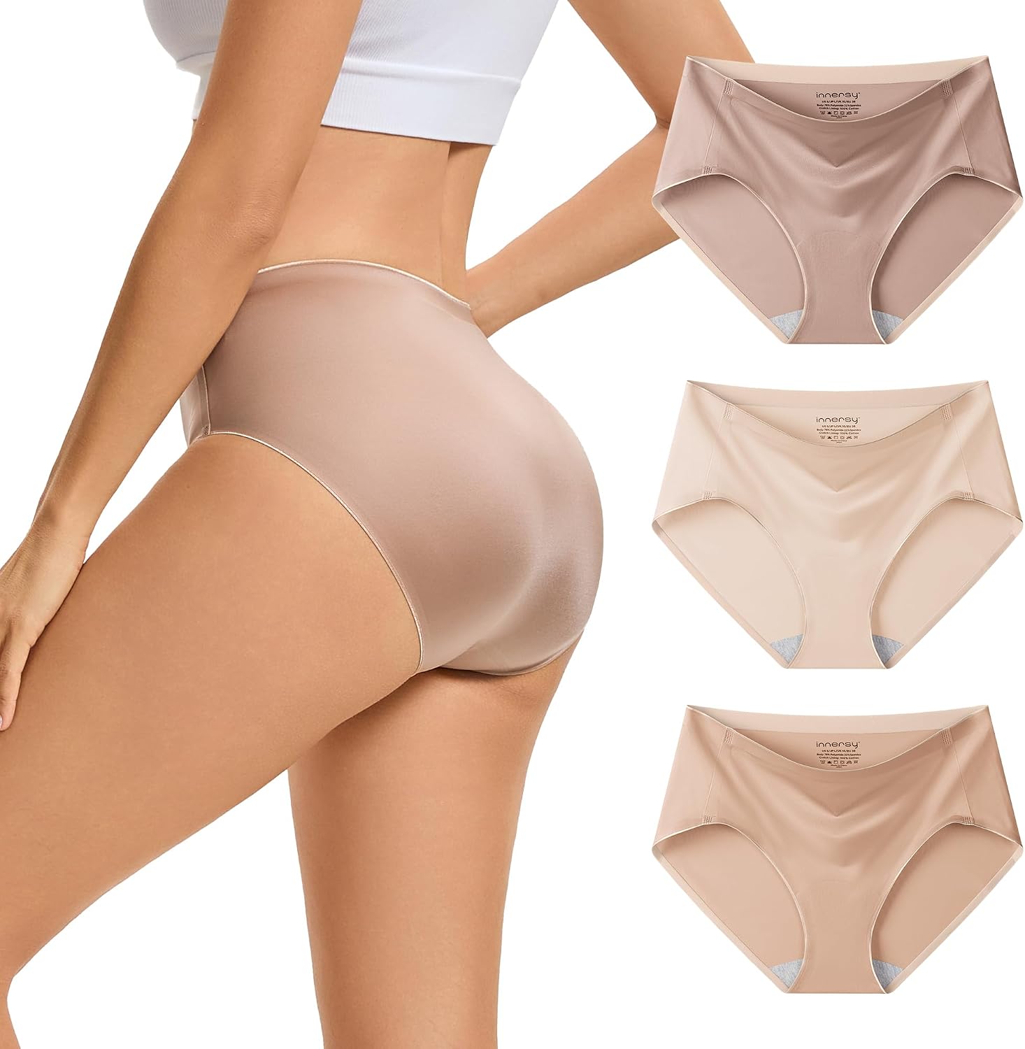 INNERSY Women's Underwear Silky Hipster Panties 3-Pack