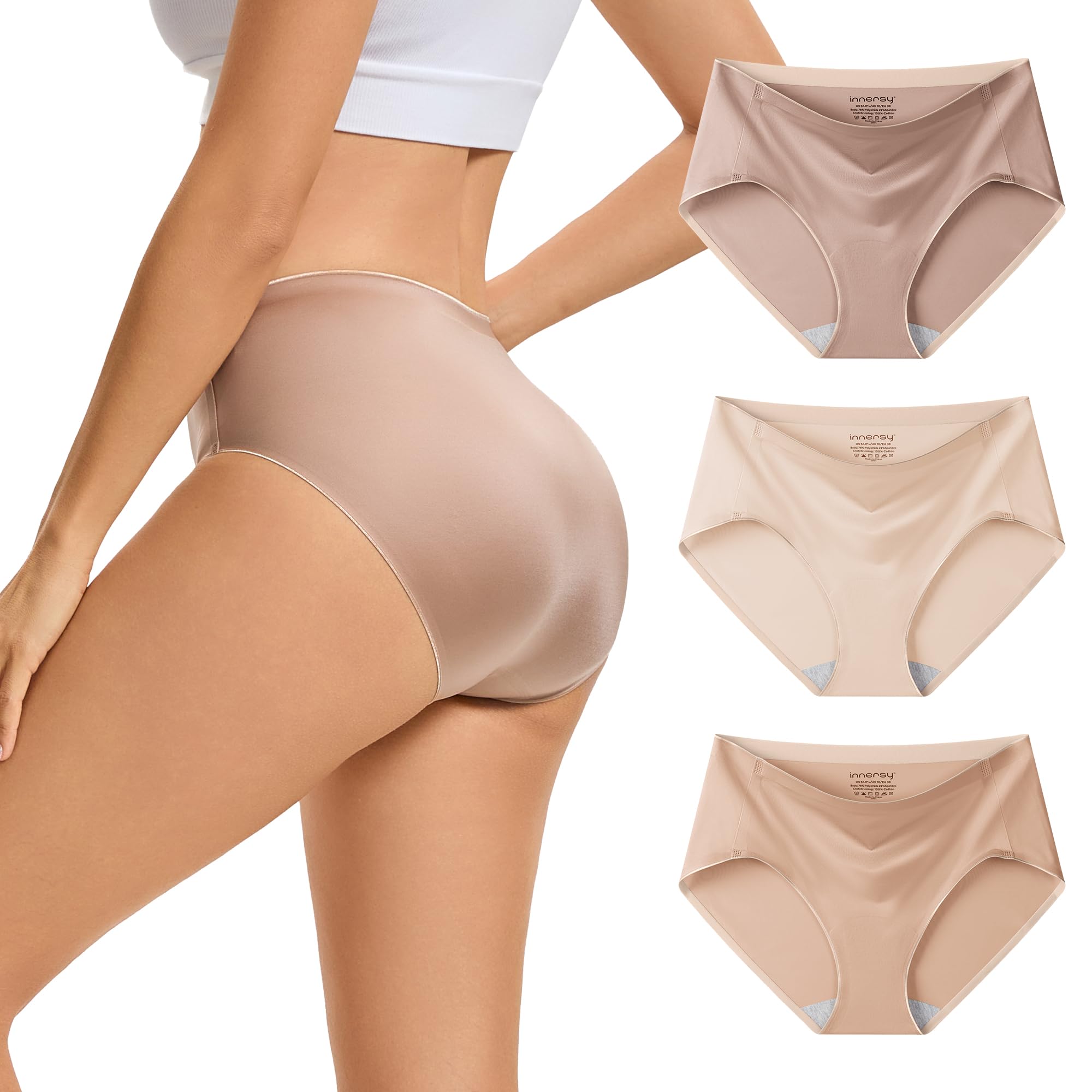 INNERSY Women's Underwear Silky Hipster Panties 3-Pack