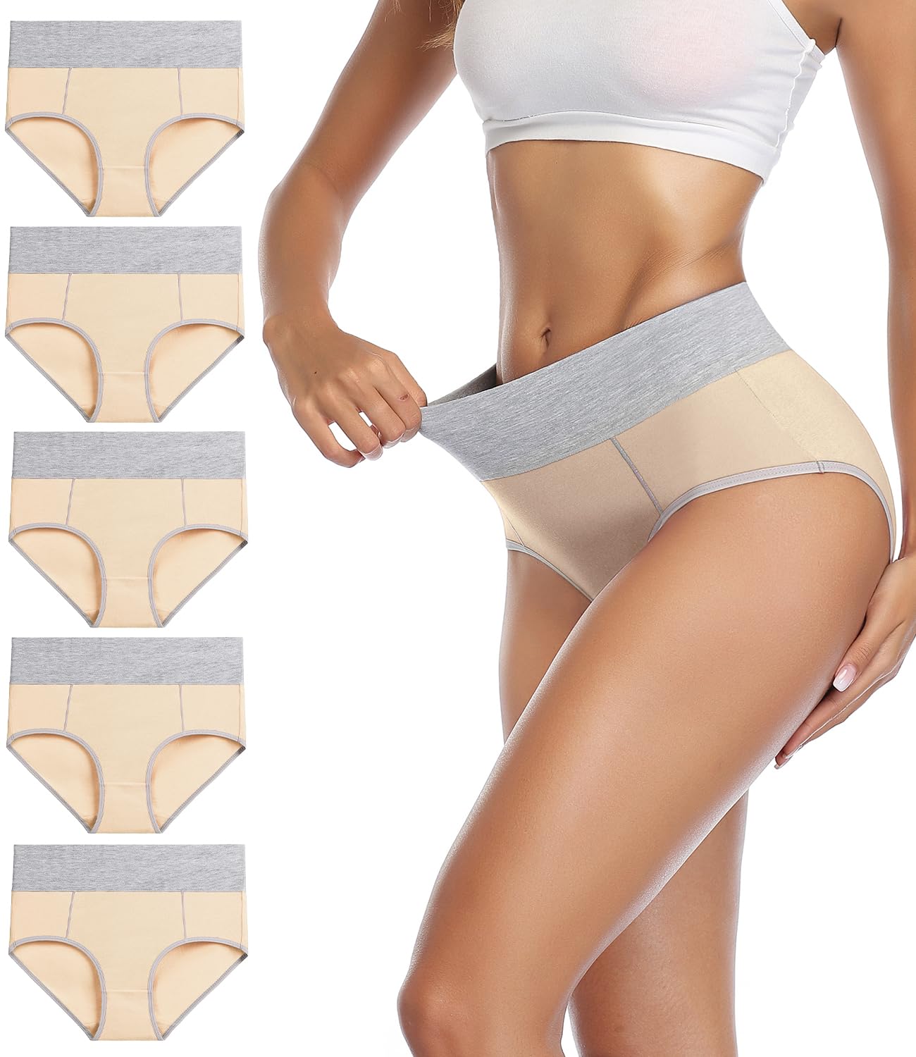 wirarpa Women's Cotton Underwear High Waist Stretch Briefs Soft Underpants Ladies Full Coverage Panties 5 Pack