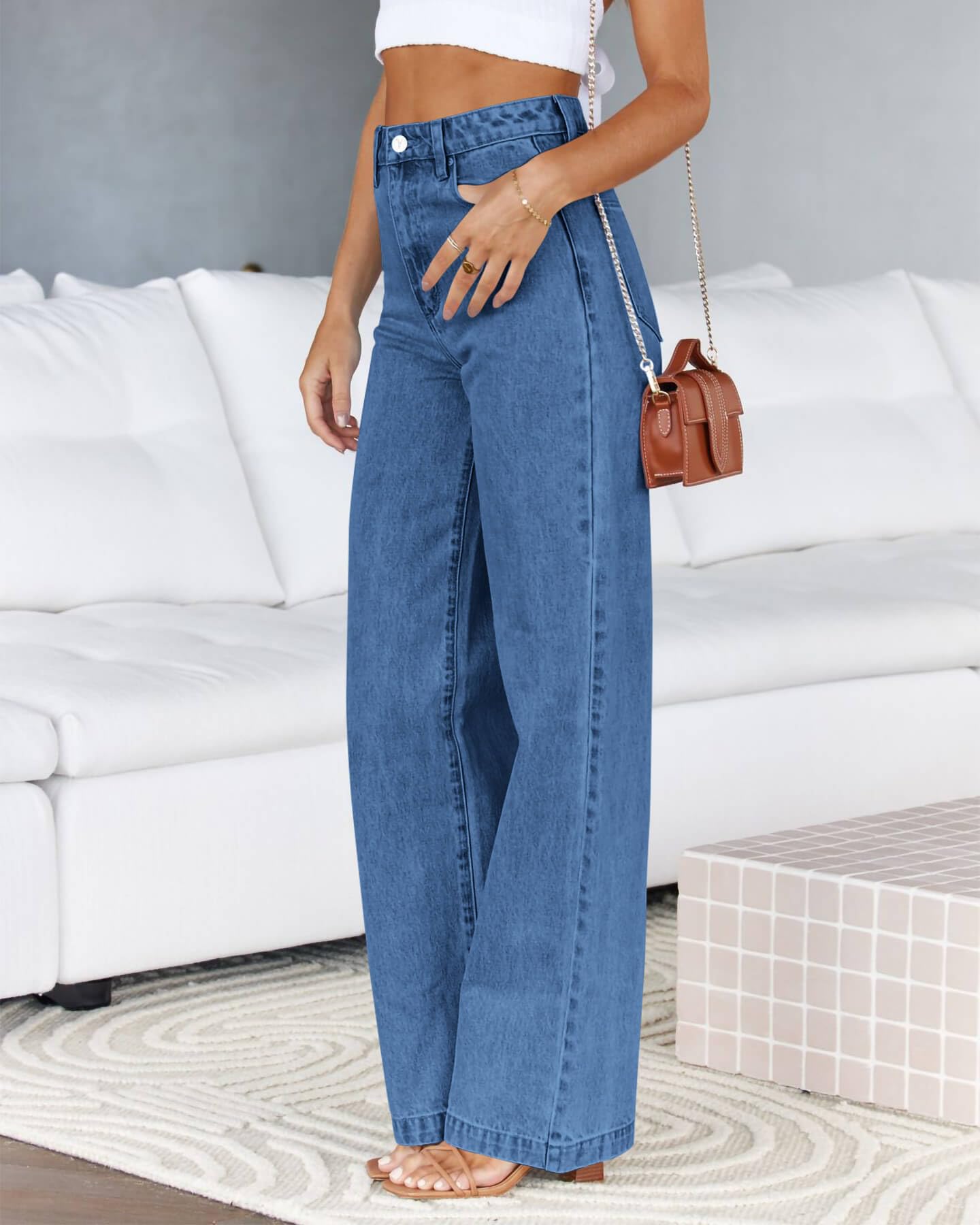 Cicy Bell Women's High Waisted Petite Jeans Boyfriend Baggy Straight Leg Casual Denim Pants with Pockets
